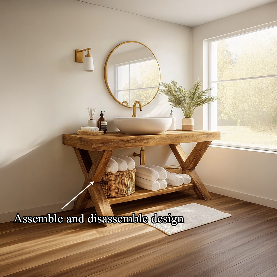 Mid Century Bathroom Vanity Table Solid Wood Modern Bathroom Decor SINLSABRV196