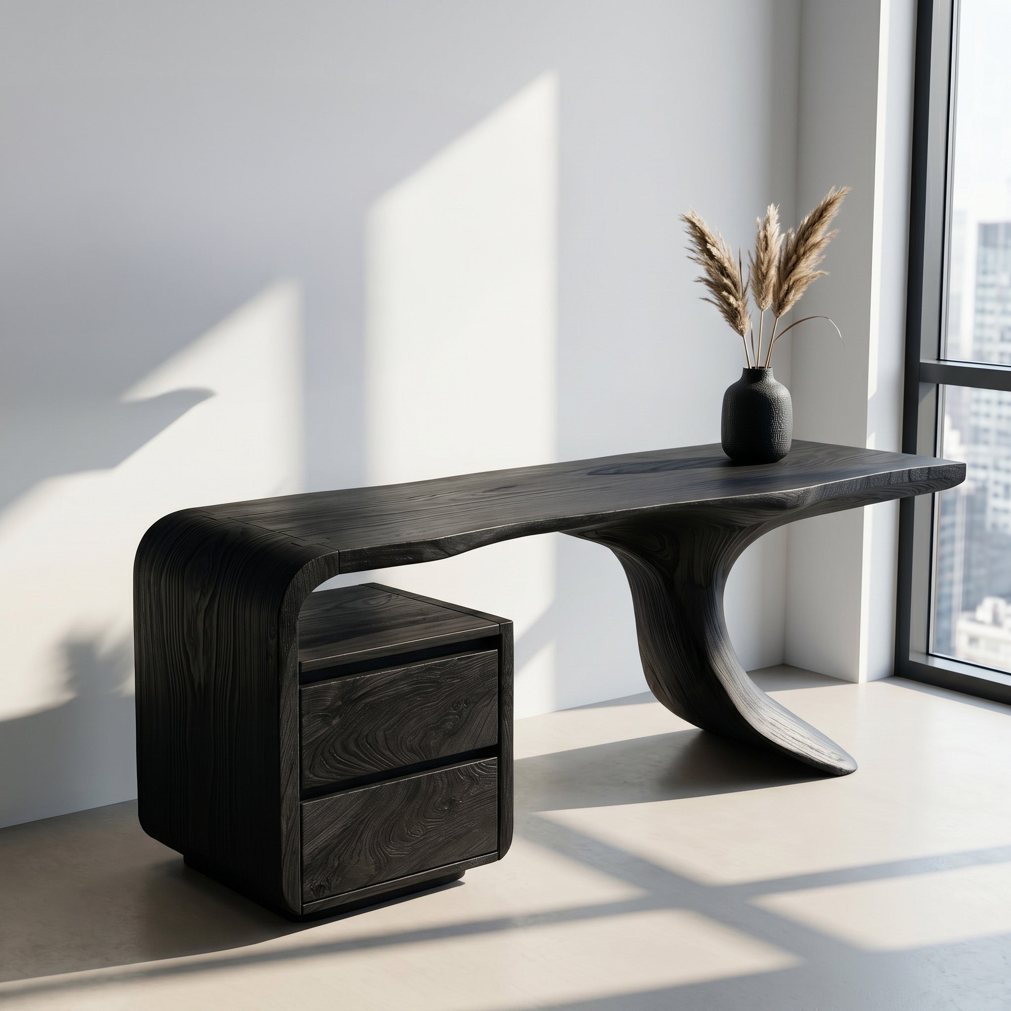 Modern Wooden Desk With Unique Curved Base For Workspace RTTHHNDE111