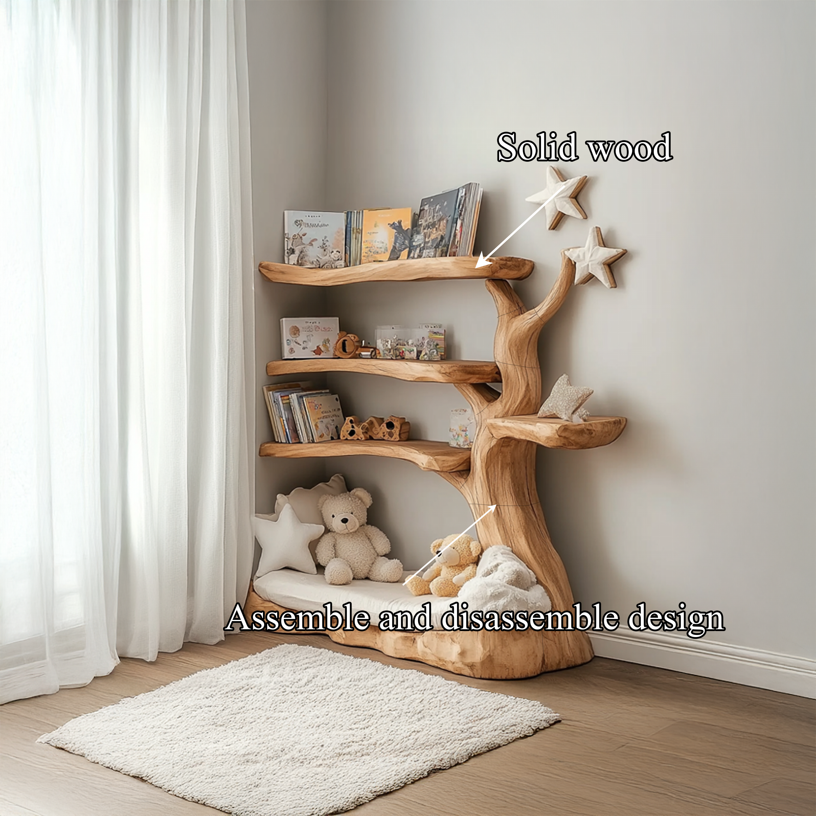 Rustic Tree Bookshelf Nursery Cozy Reading Corner SINLSATB319