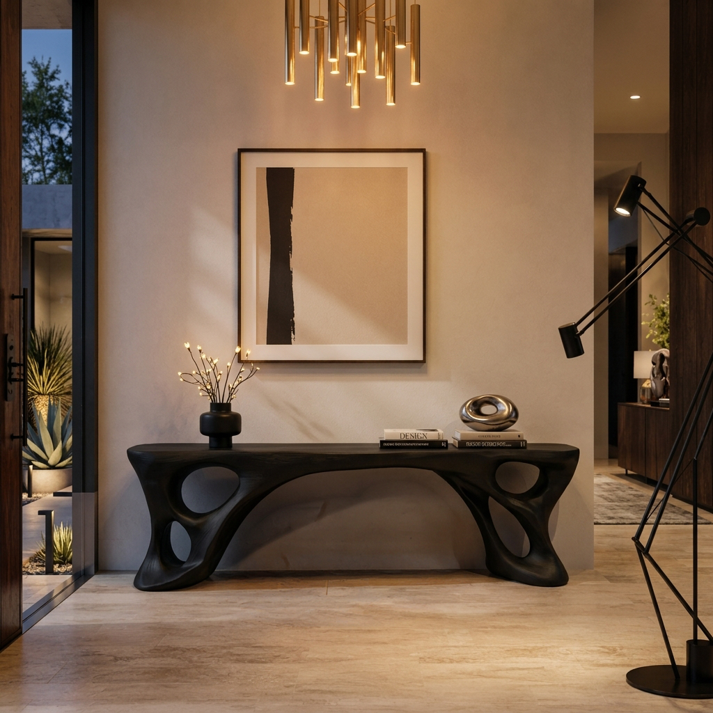 Sculptural Bench With Carved Design For Entryway SITHTTCHR049