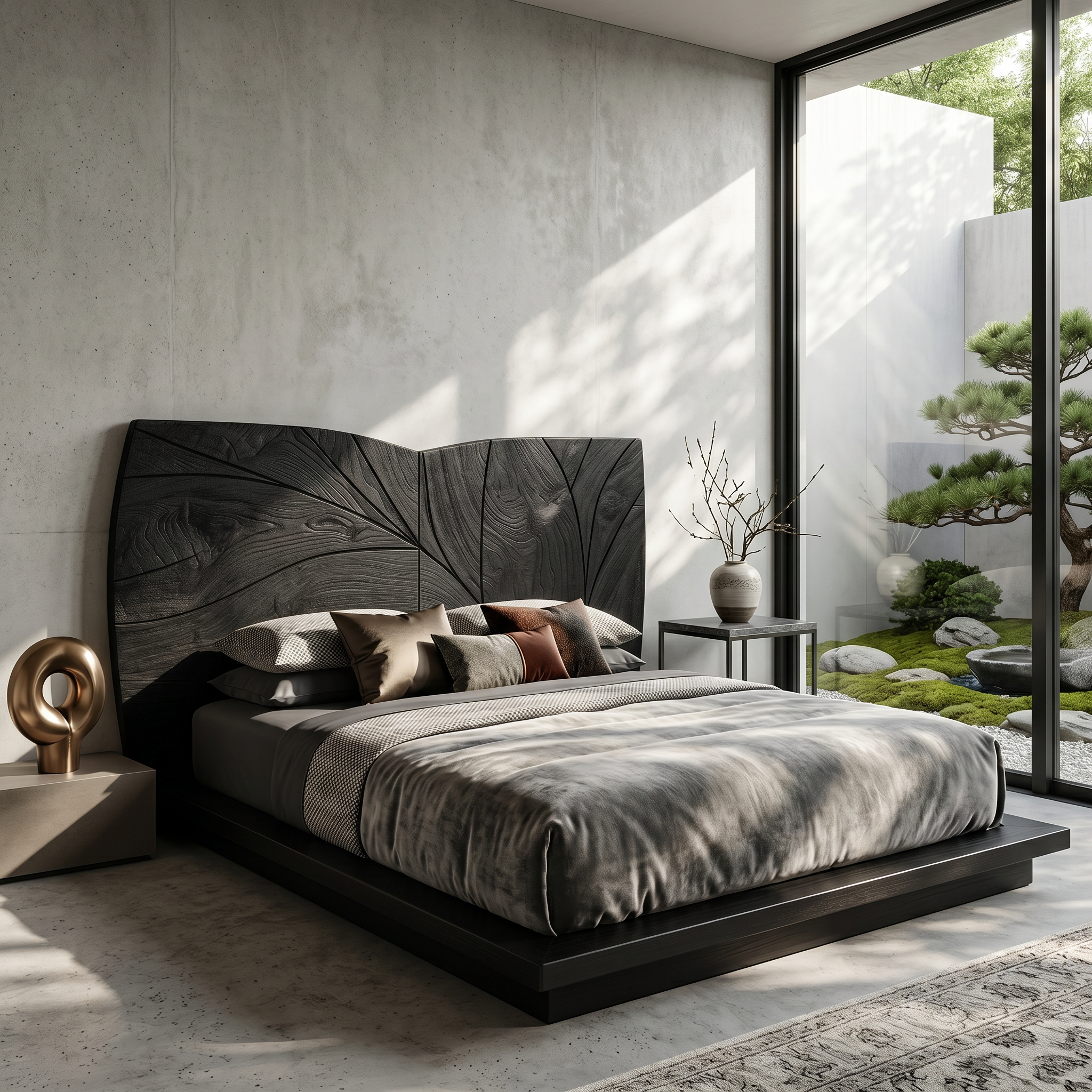 Geometric Walnut Wood Headboard For Modern Loft Bedroom SILDTTRHB025