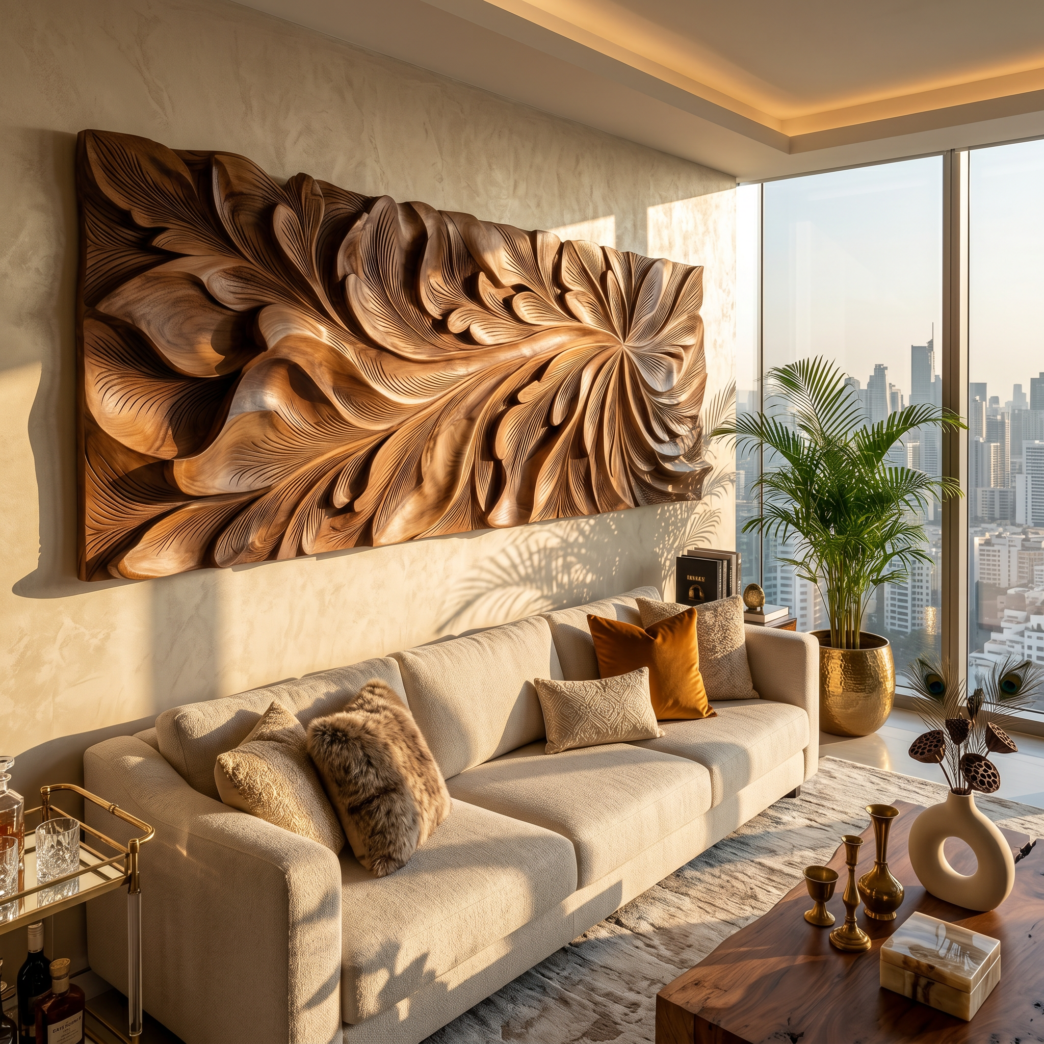 Luxury Wall Art With Floral Carving For Living Room SILDTTRWA155