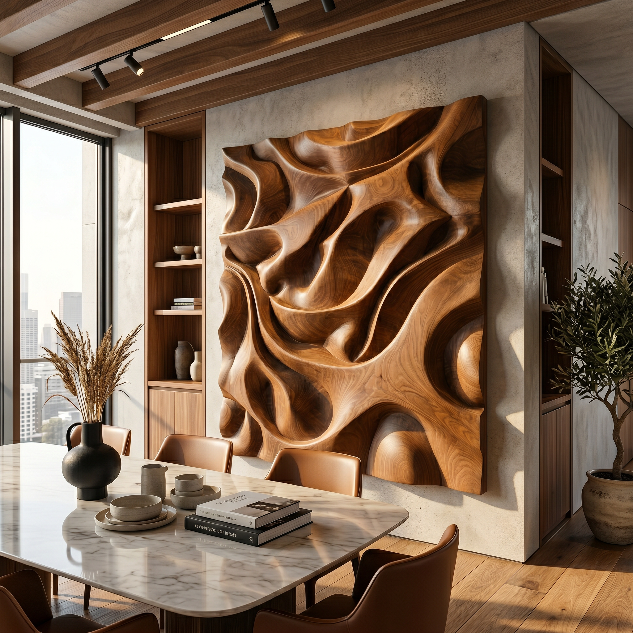 Luxury Sculptural Relief Wood Wall Art Executive Office Interior Design SILDTTRWA125