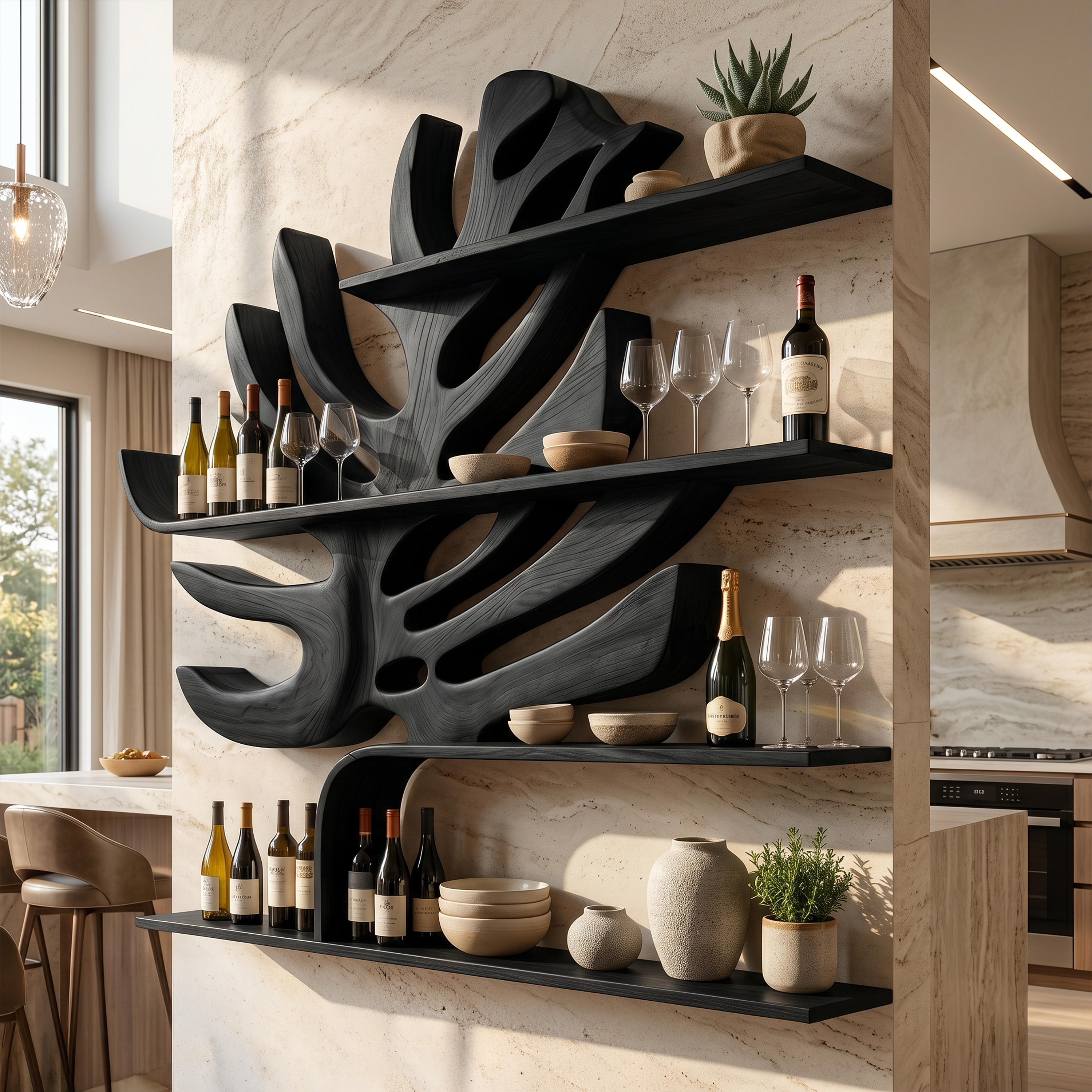 Handcrafted Wall Wine Holder For Dining Room Beverage Showcase SILDTTRWH073