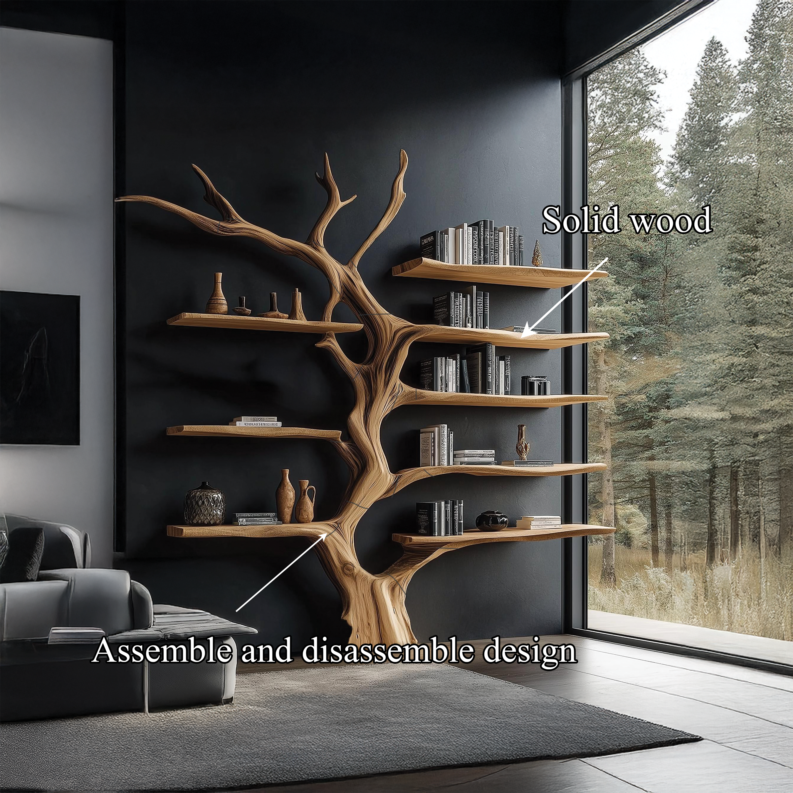 Sculptural Tree Bookcase Artistic Wooden Wall Shelf SINLSATB176