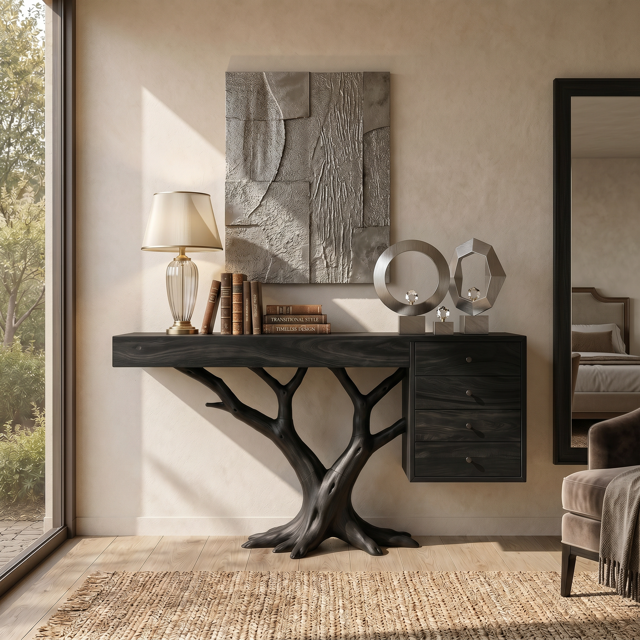 Organic Floating Console Table Designer Entryway SILDTTRCS074