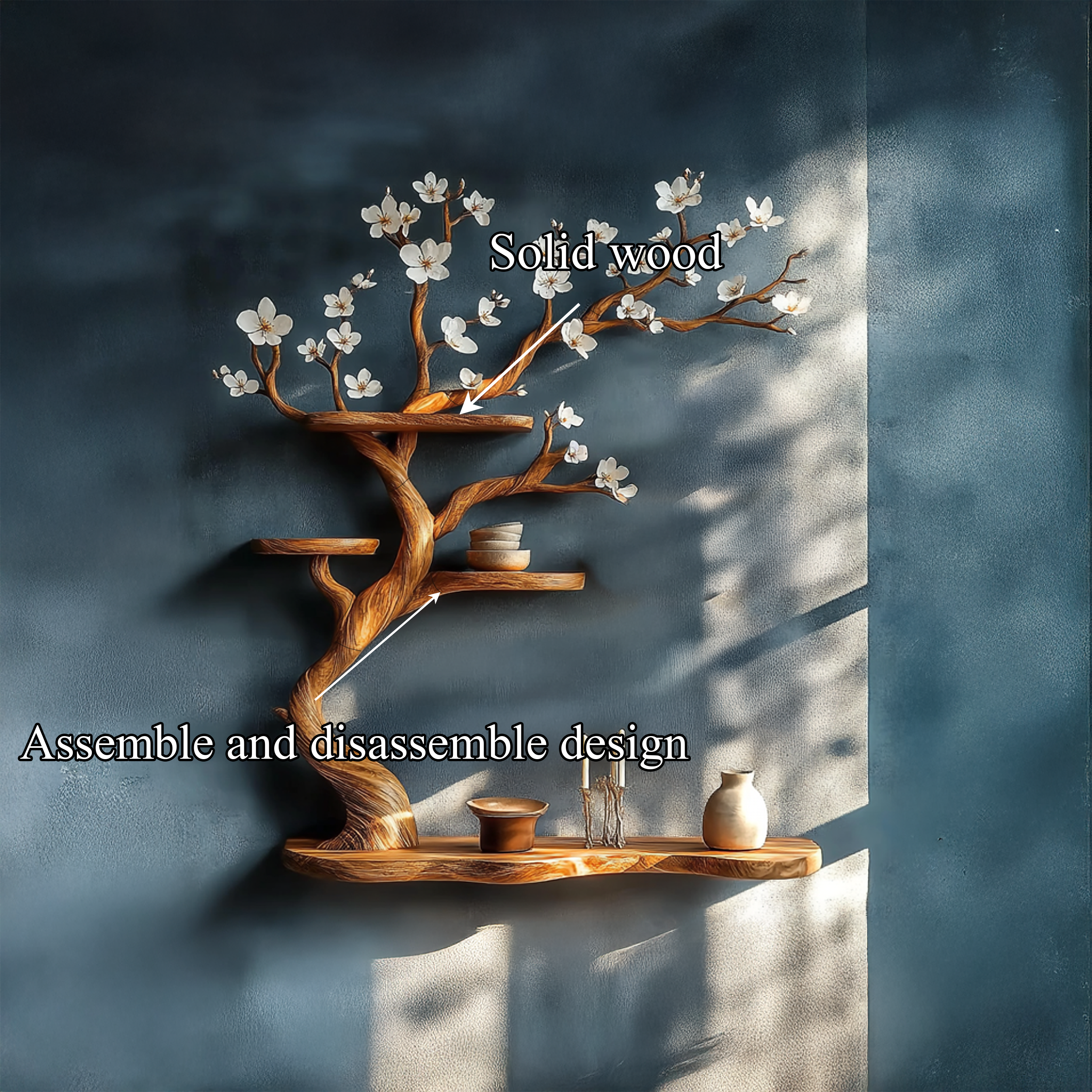 Rustic Tree Branch Shelf Solid Wood Floating Wall Decor SINLSATBS076