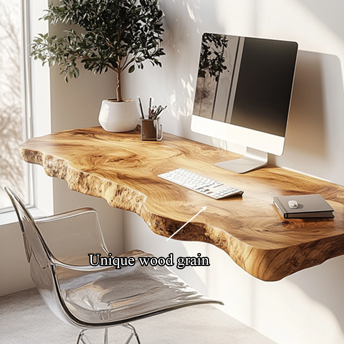 Rustic Live Edge Floating Desk Office Or Bedroom SINLSAFL284