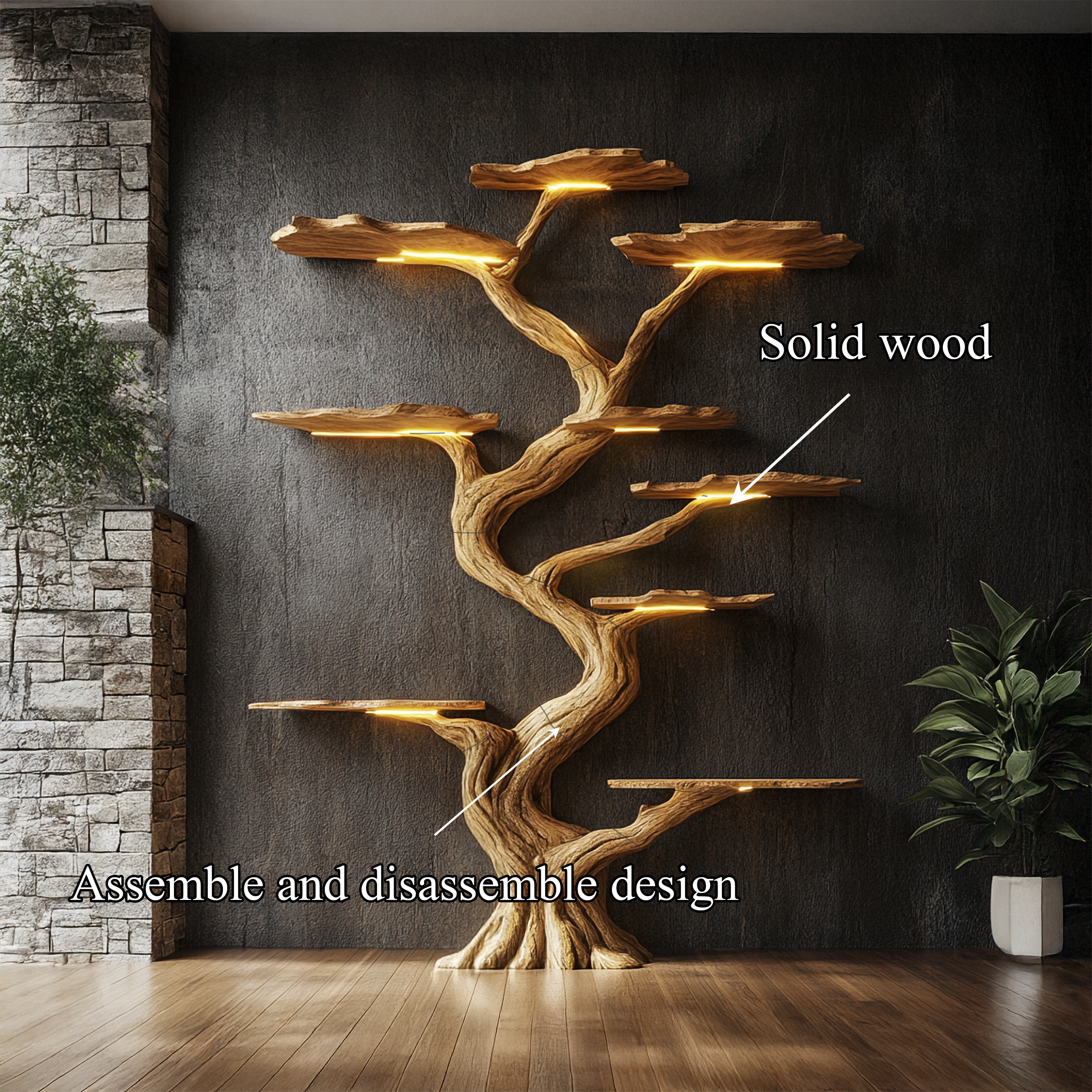 Handmade Tree Bookshelf Wood Rustic Modern Natural Style Decor Gift SINLSATB190