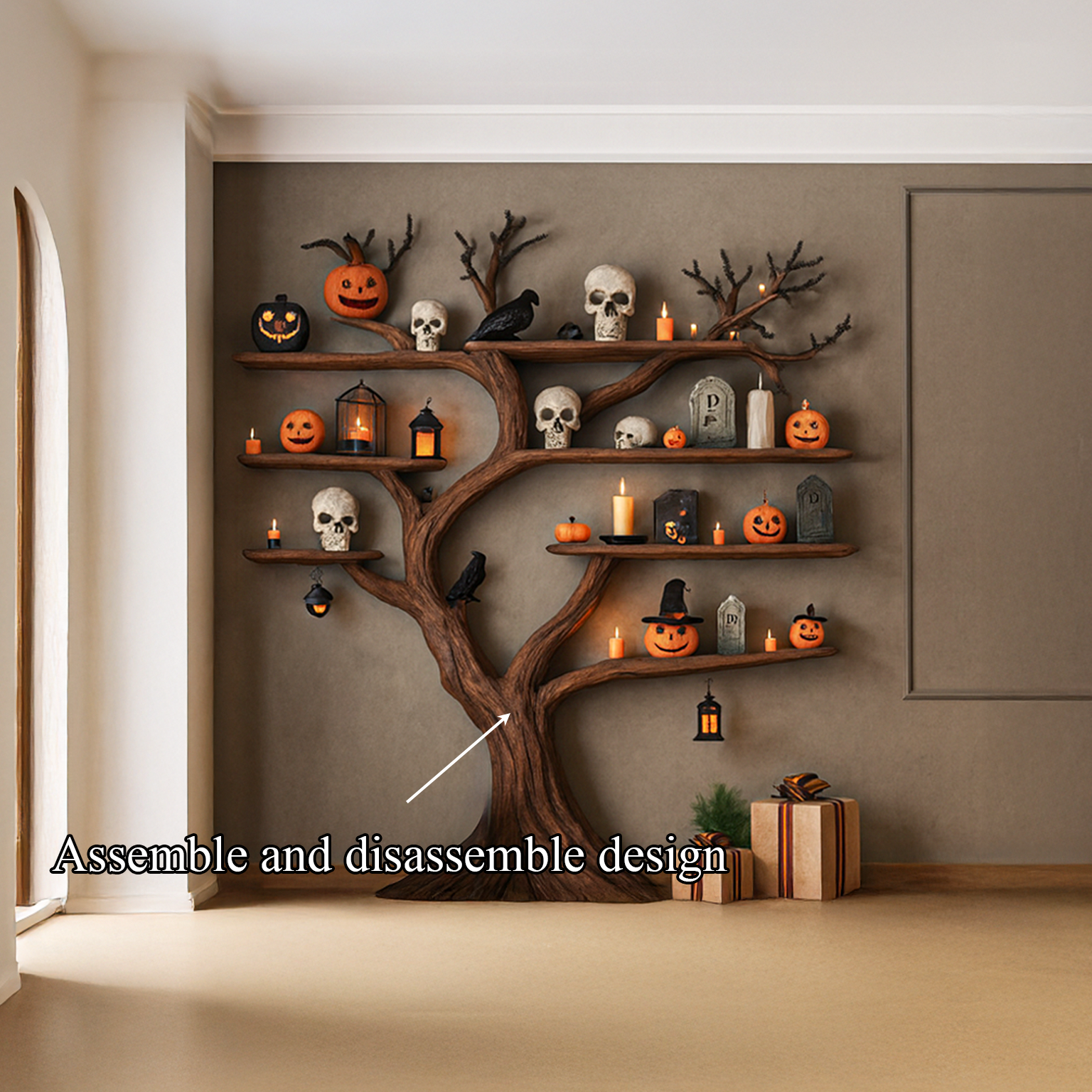 Rustic Tree Bookcase Entryway Halloween SINLSATB264