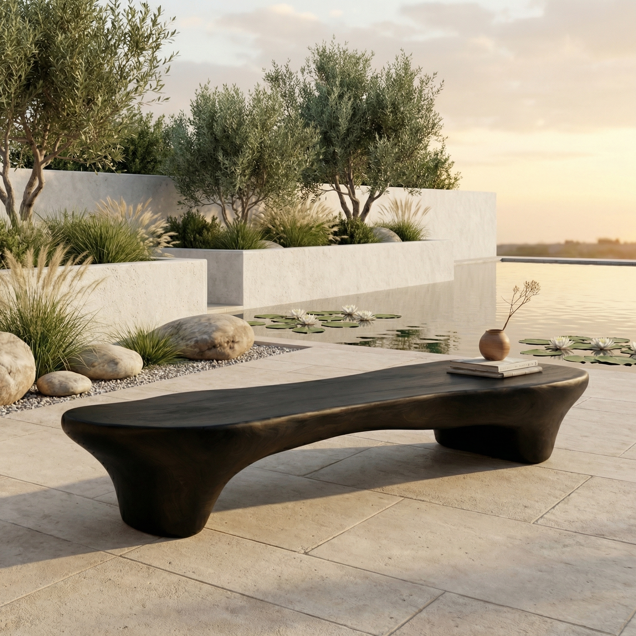 Minimal Organic Bench Solid Wood Smooth Rounded Form Entryway SINLHARS092