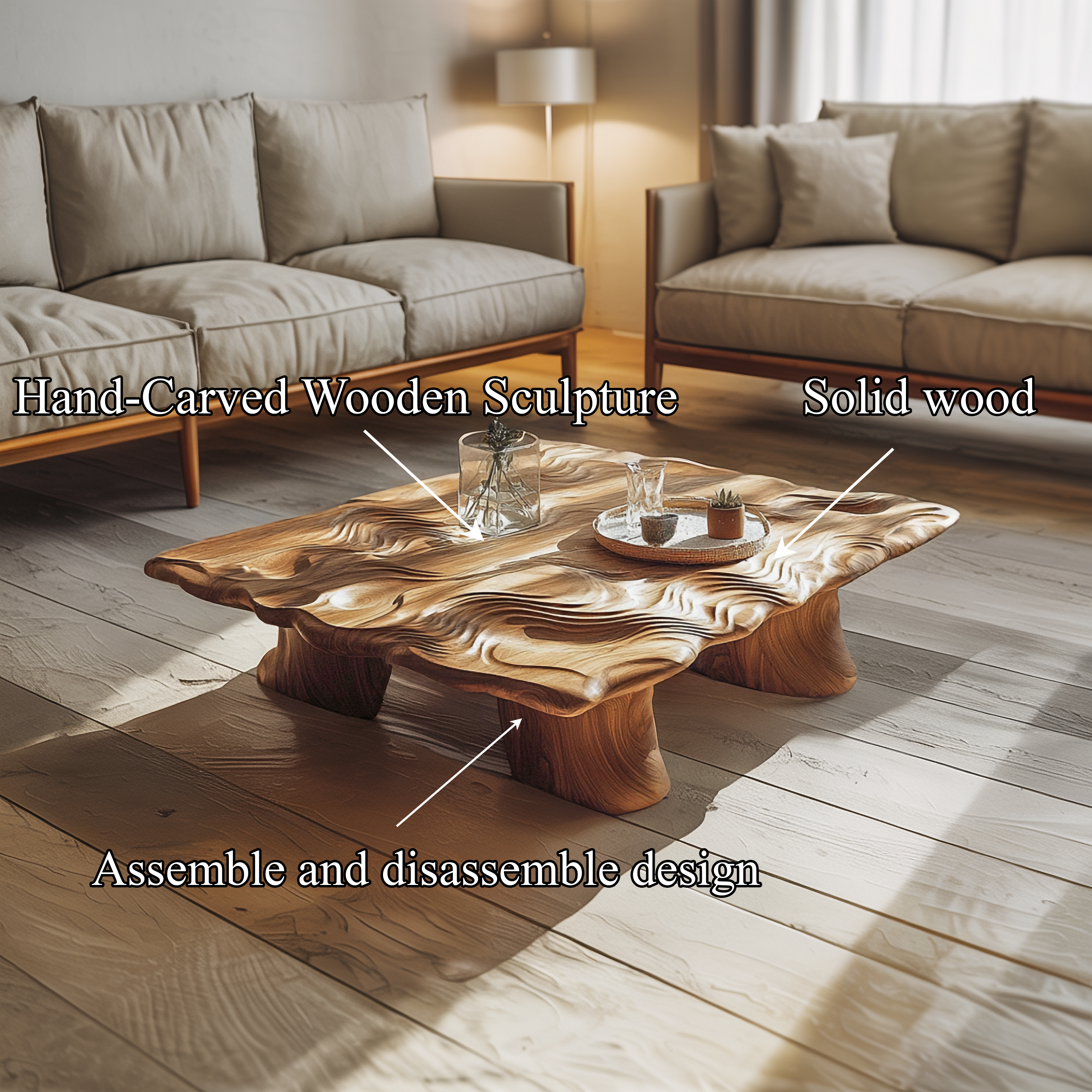 Handcrafted Organic Wood Coffee Table Living Room SINLSACF275