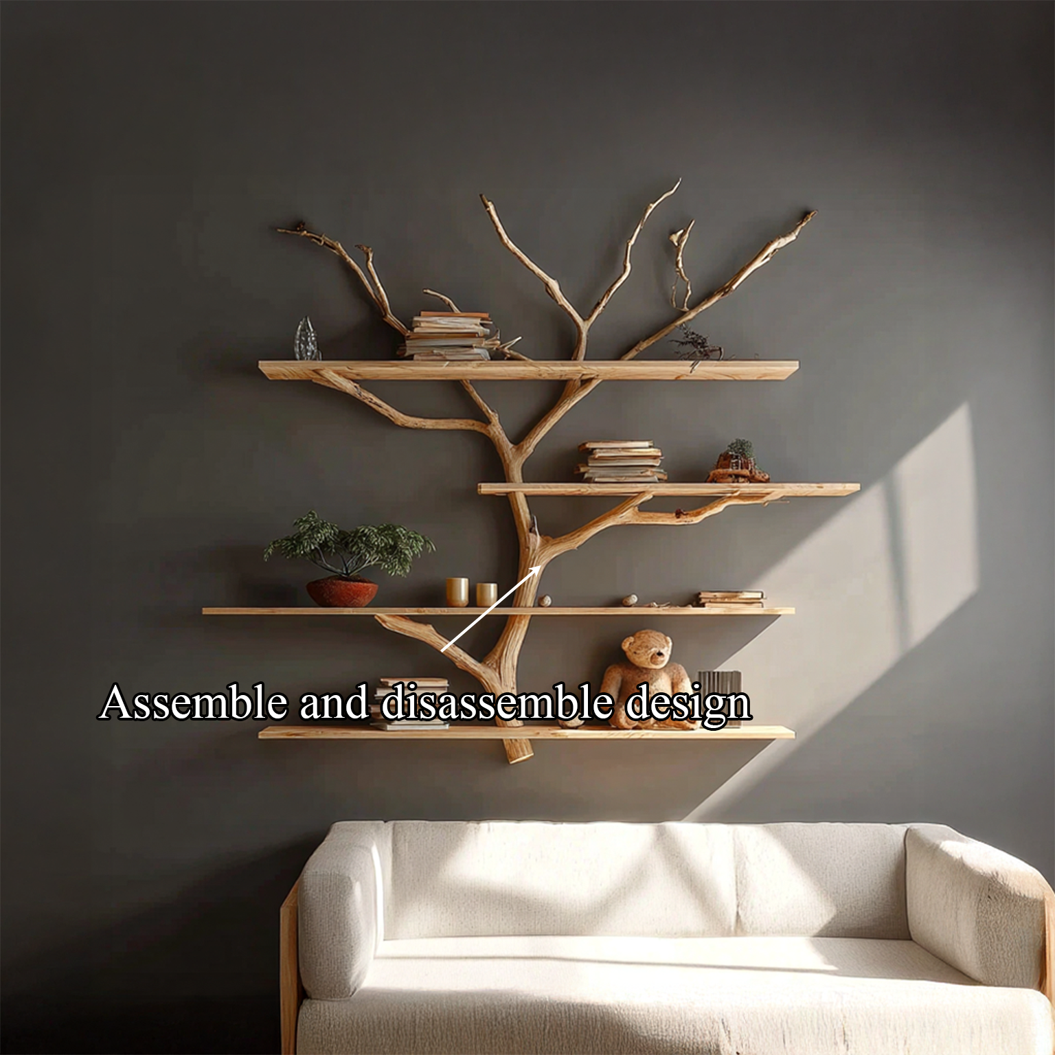 Rustic Book Tree Shelf Nursery Kids SINLSATBS030