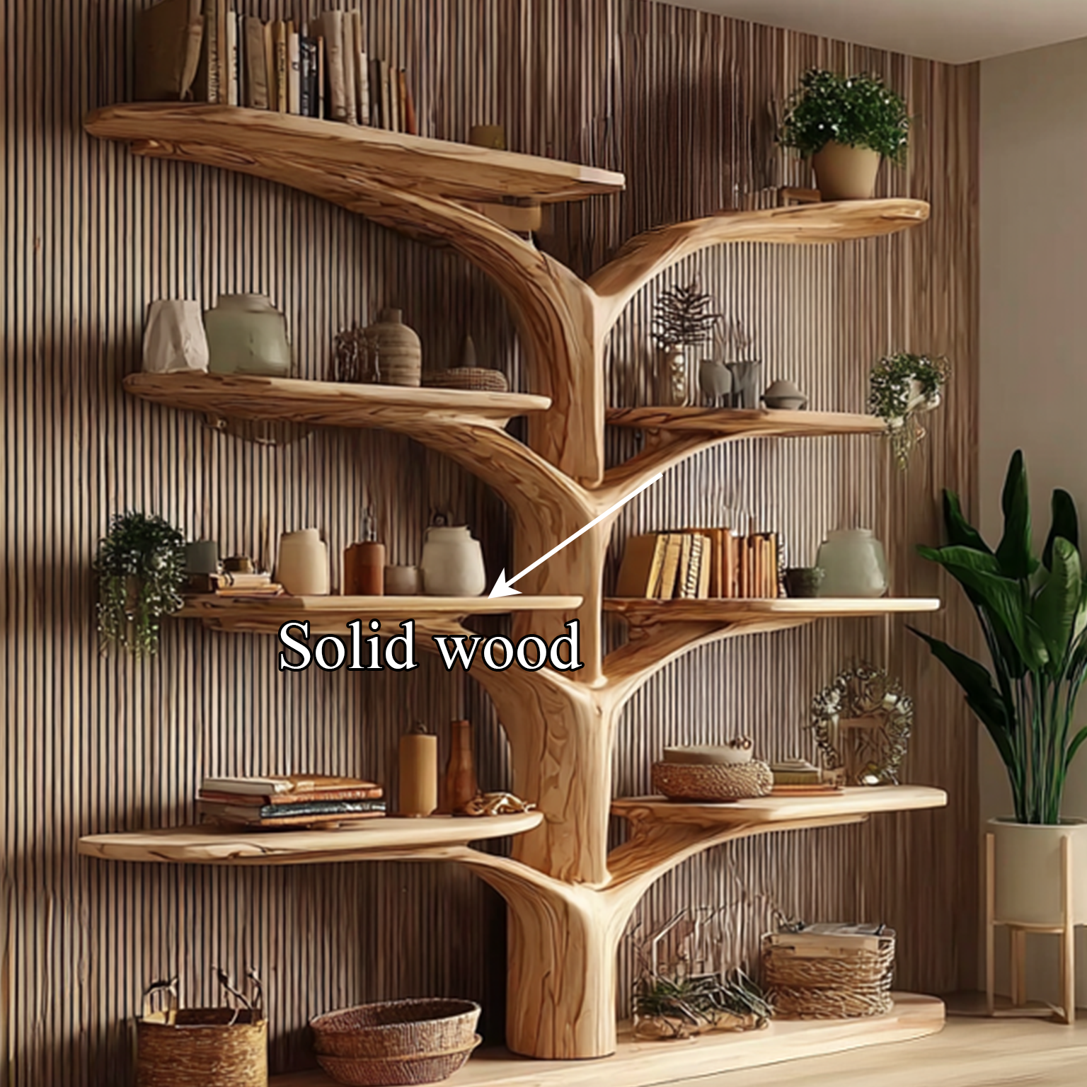 Rustic Tree Wall Bookshelf Living Bedroom SINLSATB225
