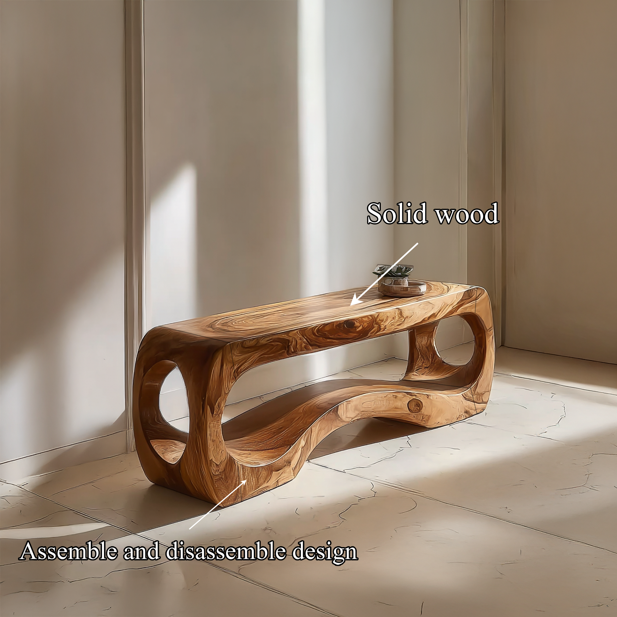Rustic Sculptural Bench For Living Room And Entryway SINLSARS073
