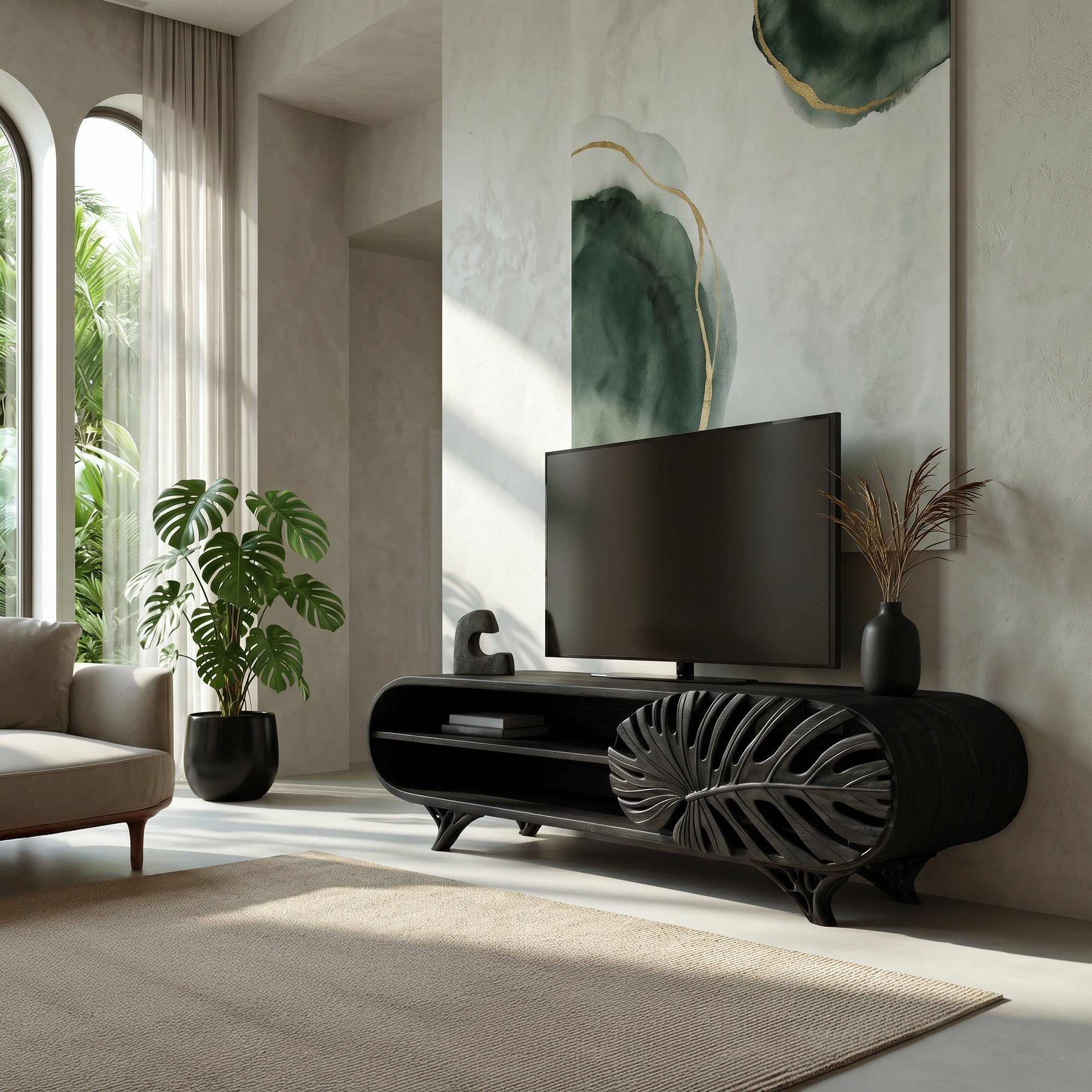 Modern Wooden TV Cabinet With Leaf Shape Door For Living RTTHHNTVC108