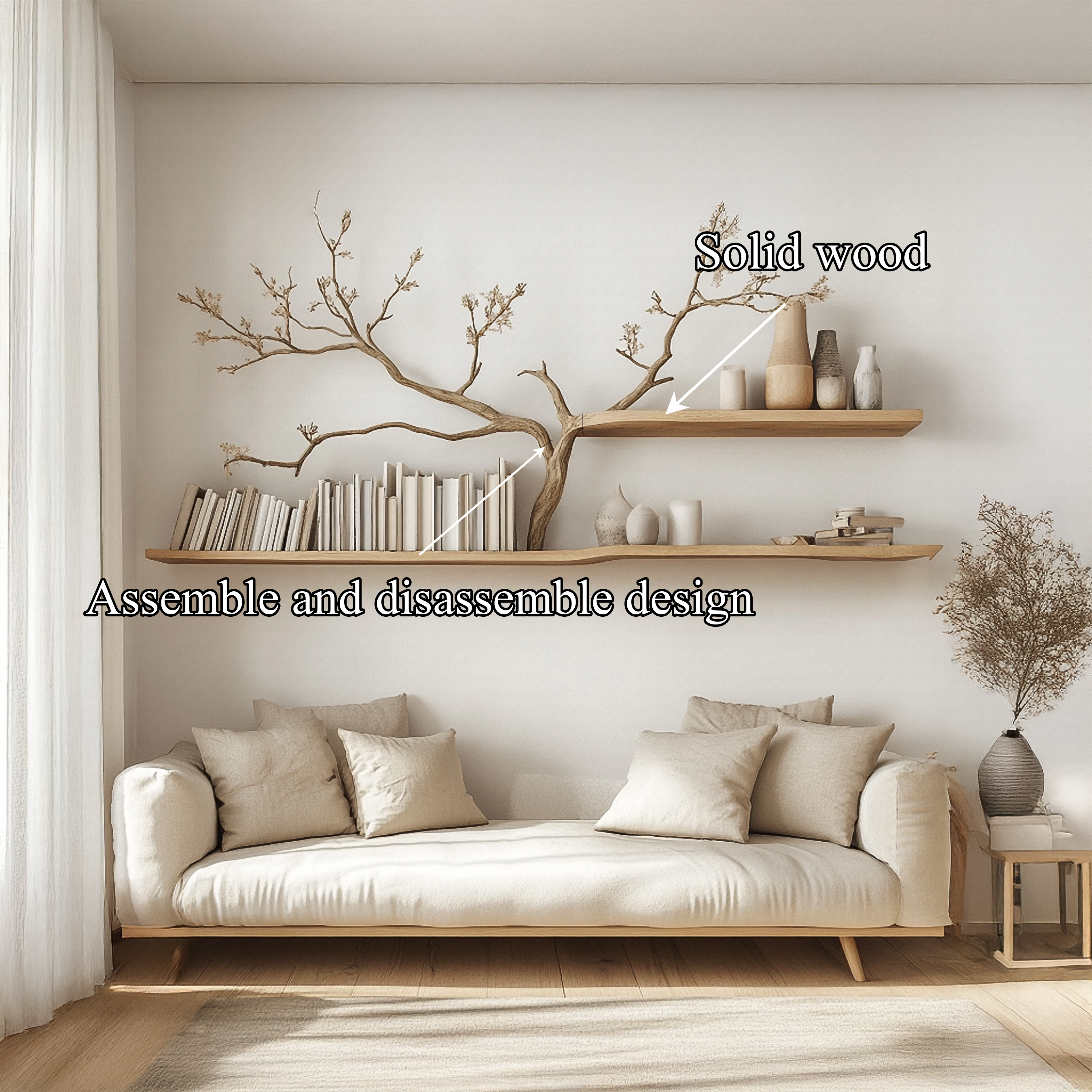 Rustic Tree Inspired Shelf Natural Boho Living Room SINLSATBS054
