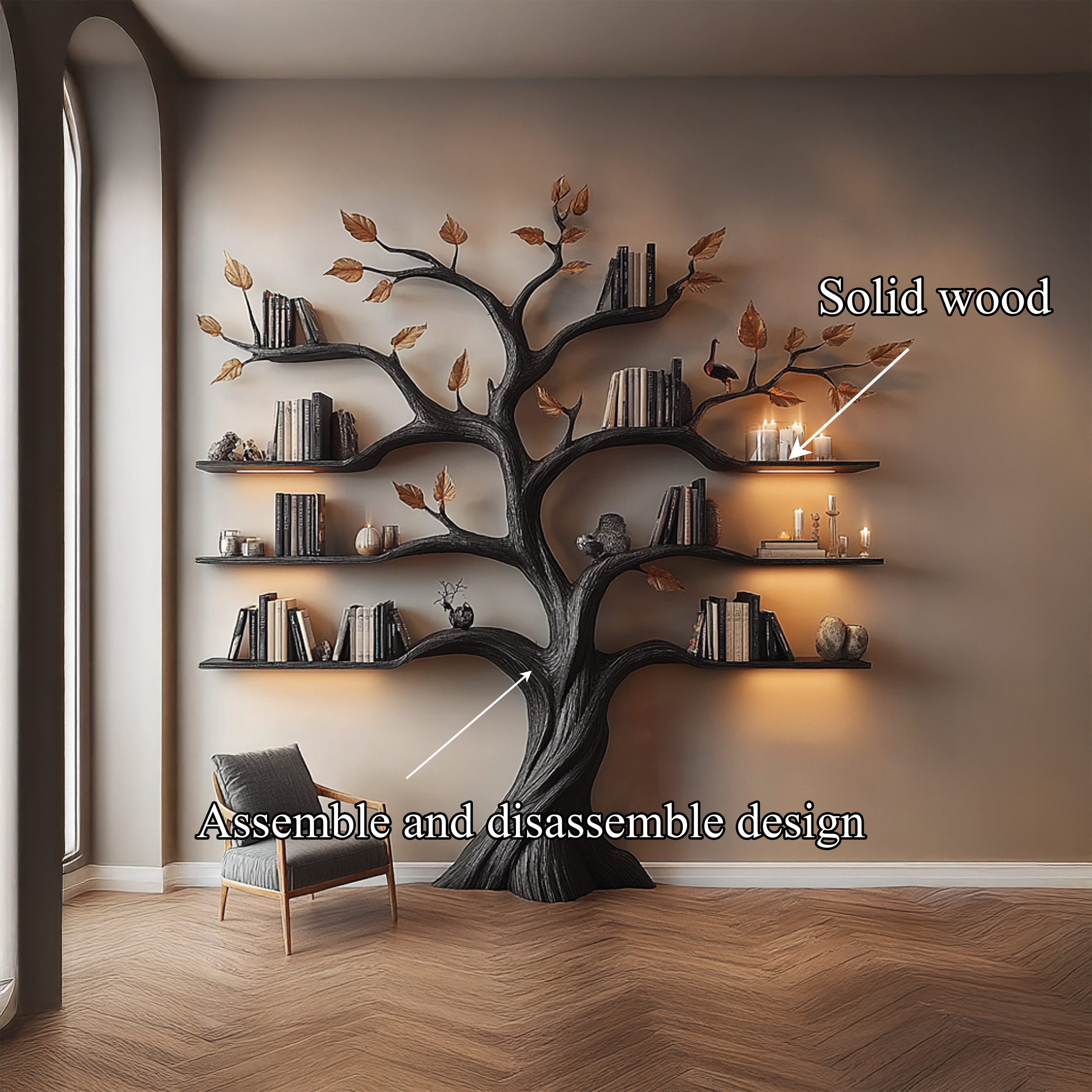 Rustic Halloween Tree Bookshelf Living Room Gothic Decor SINLSATB457