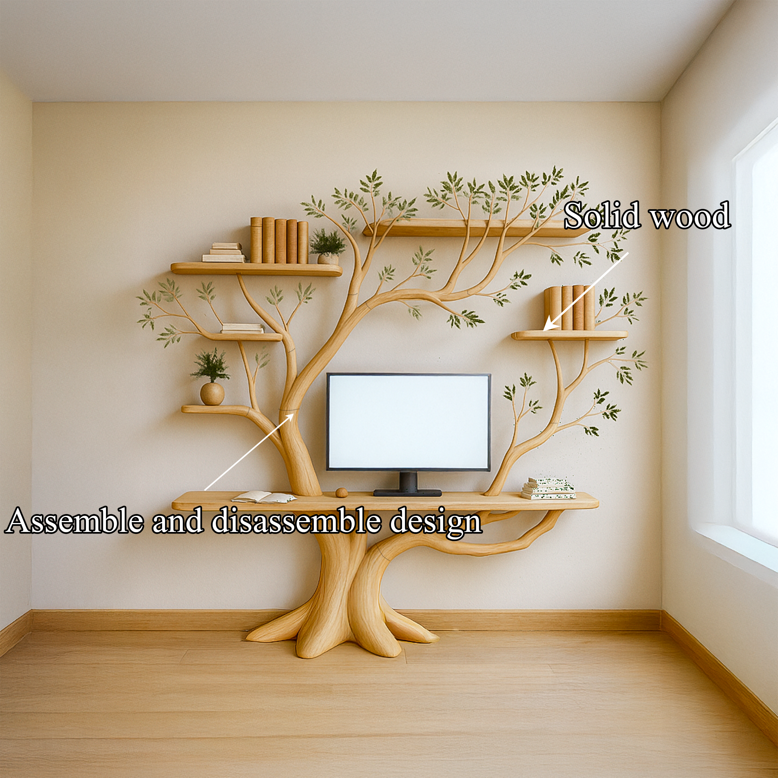 Midcentury Tree Bookshelf Desk Living Bedroom SINLSATB267