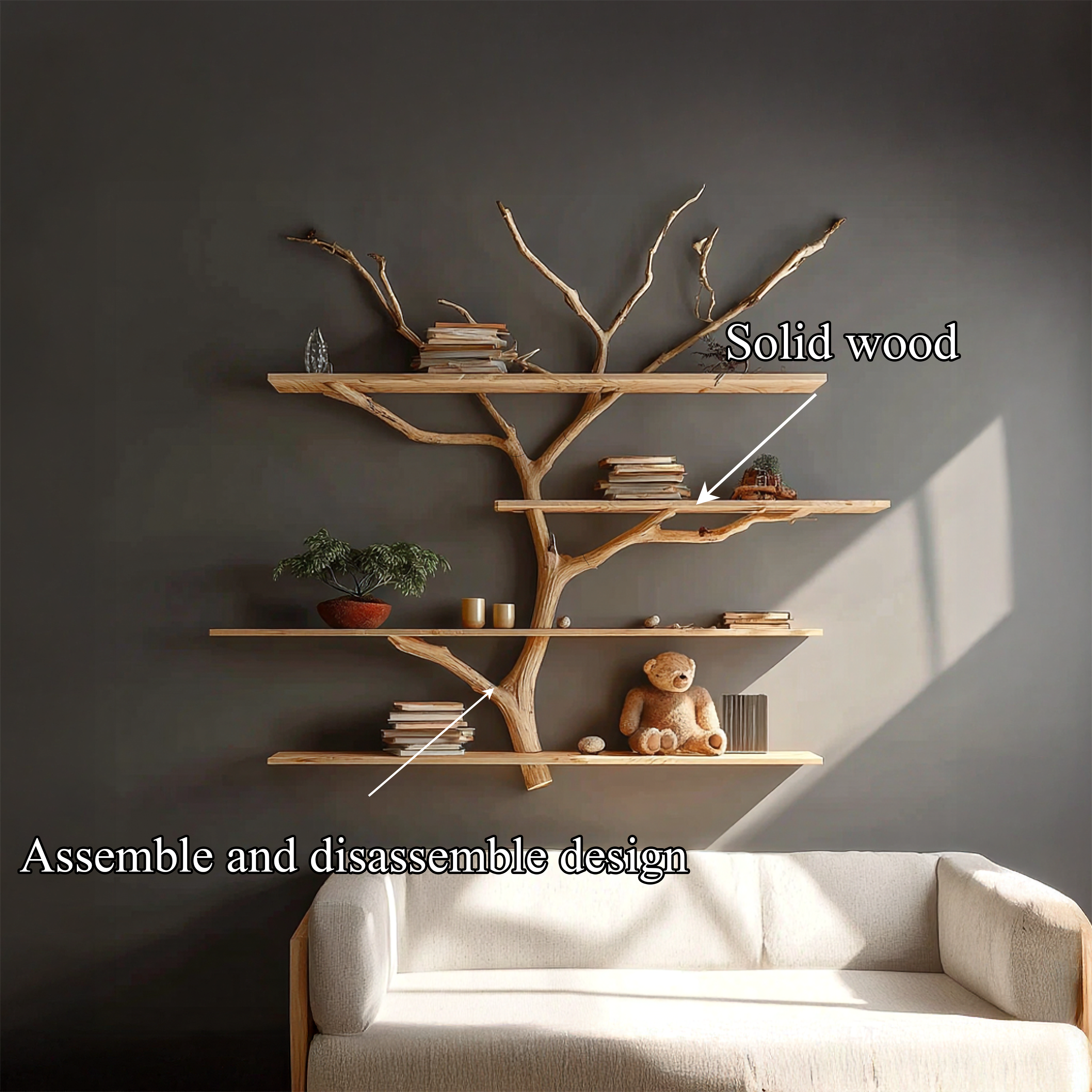 Rustic Book Tree Shelf Nursery Kids SINLSATBS030