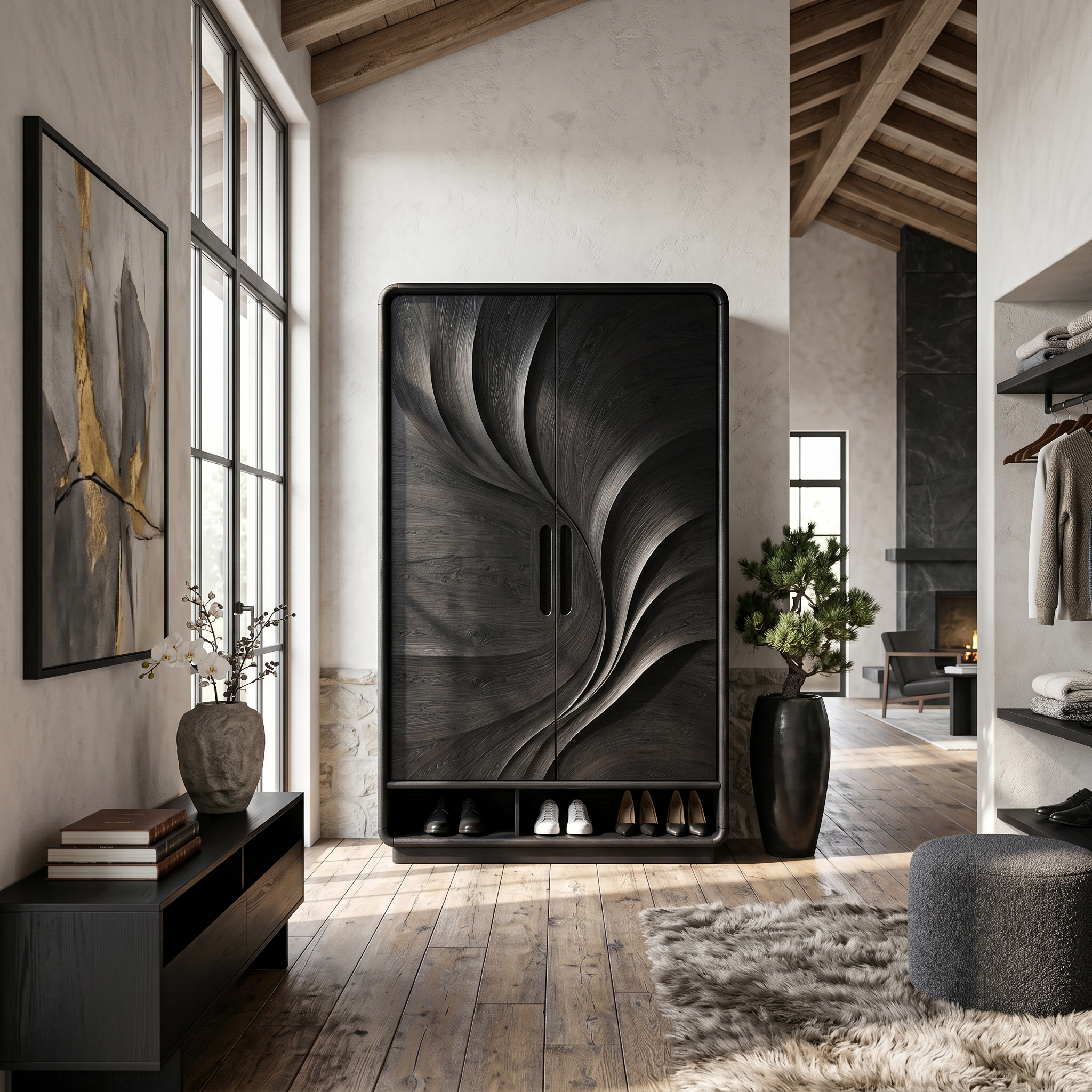 Minimalist Textured Surface Wardrobe For Guest Room Interior SILDTTNWDE004