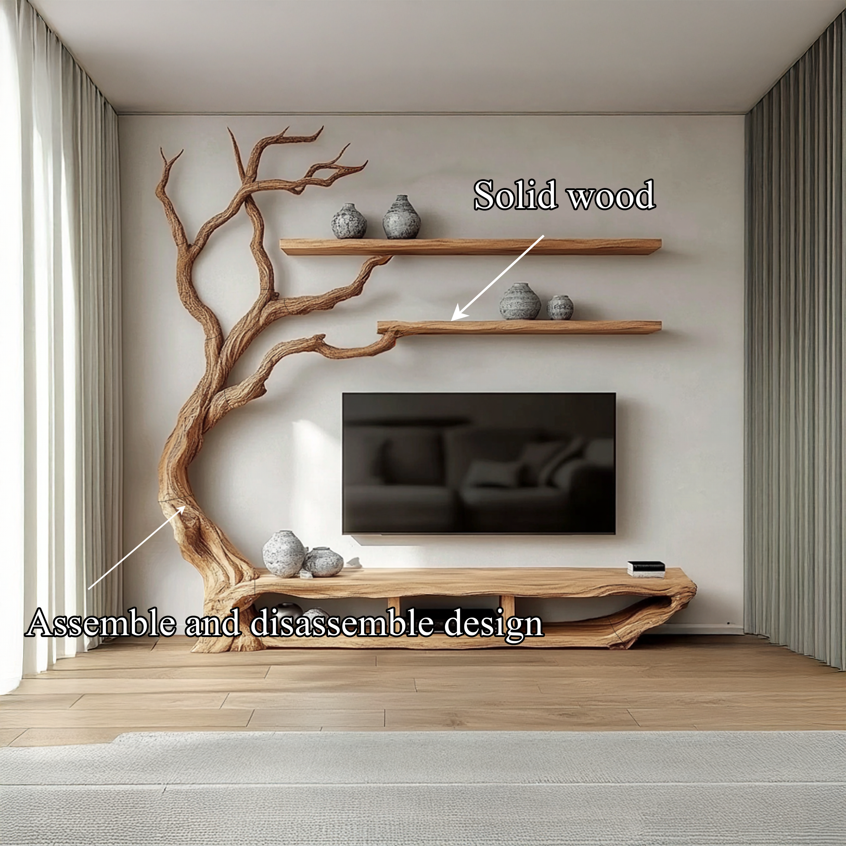 Rustic Organic Tree TV Stand Modern Living Room SINLSATB513