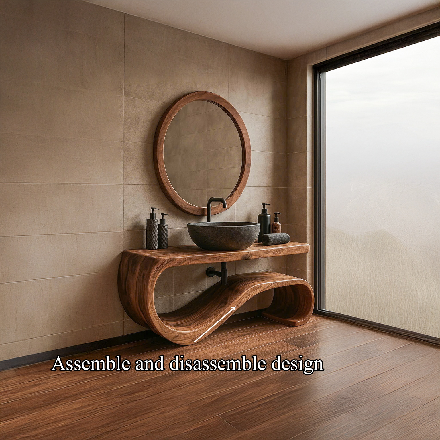 Midcentury Solid Wood Vanity Powder Room SINLSABRV078