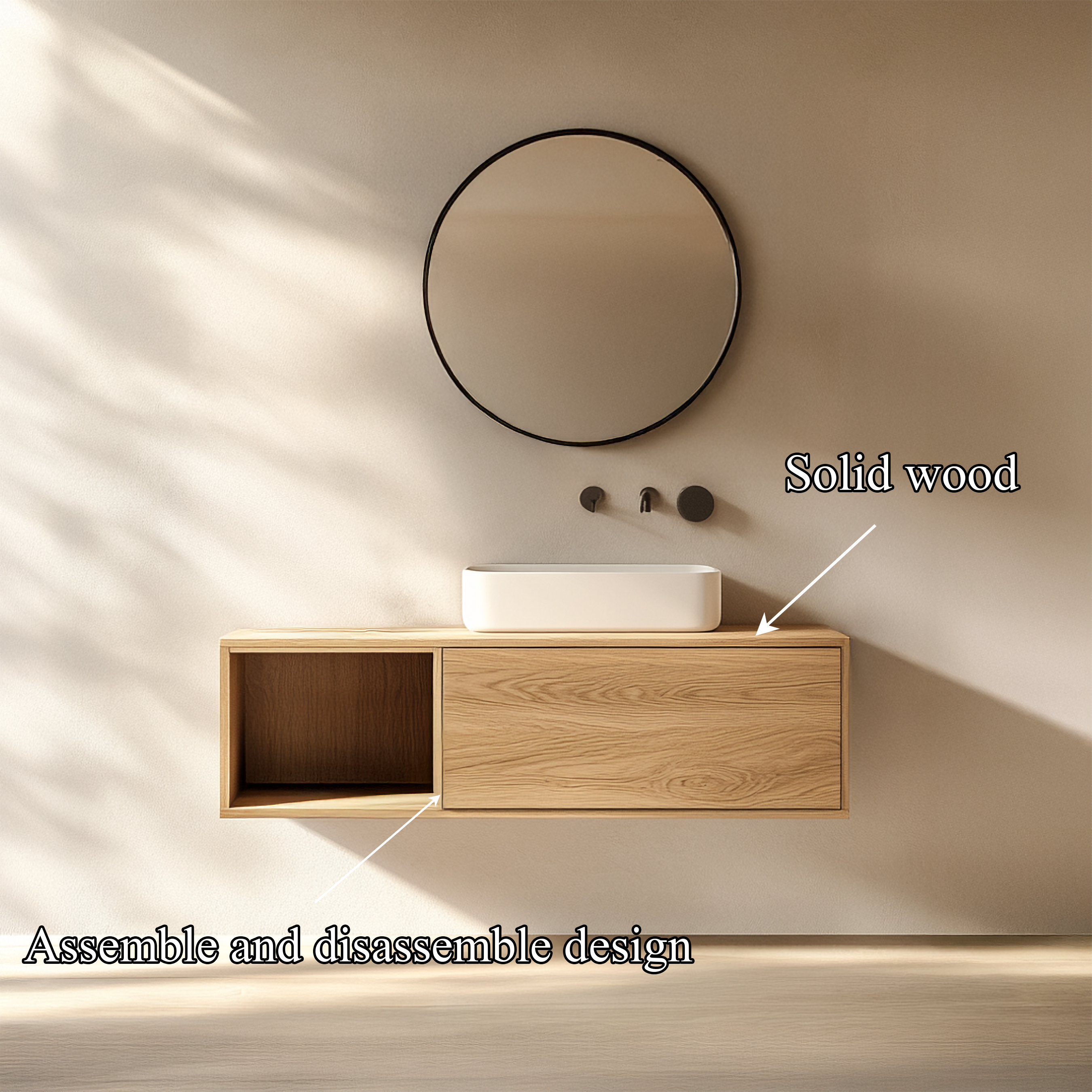 Rustic Minimal Bathroom Vanity Solid Wood Bathroom Interior Floating Cabinet SINLSABRV240