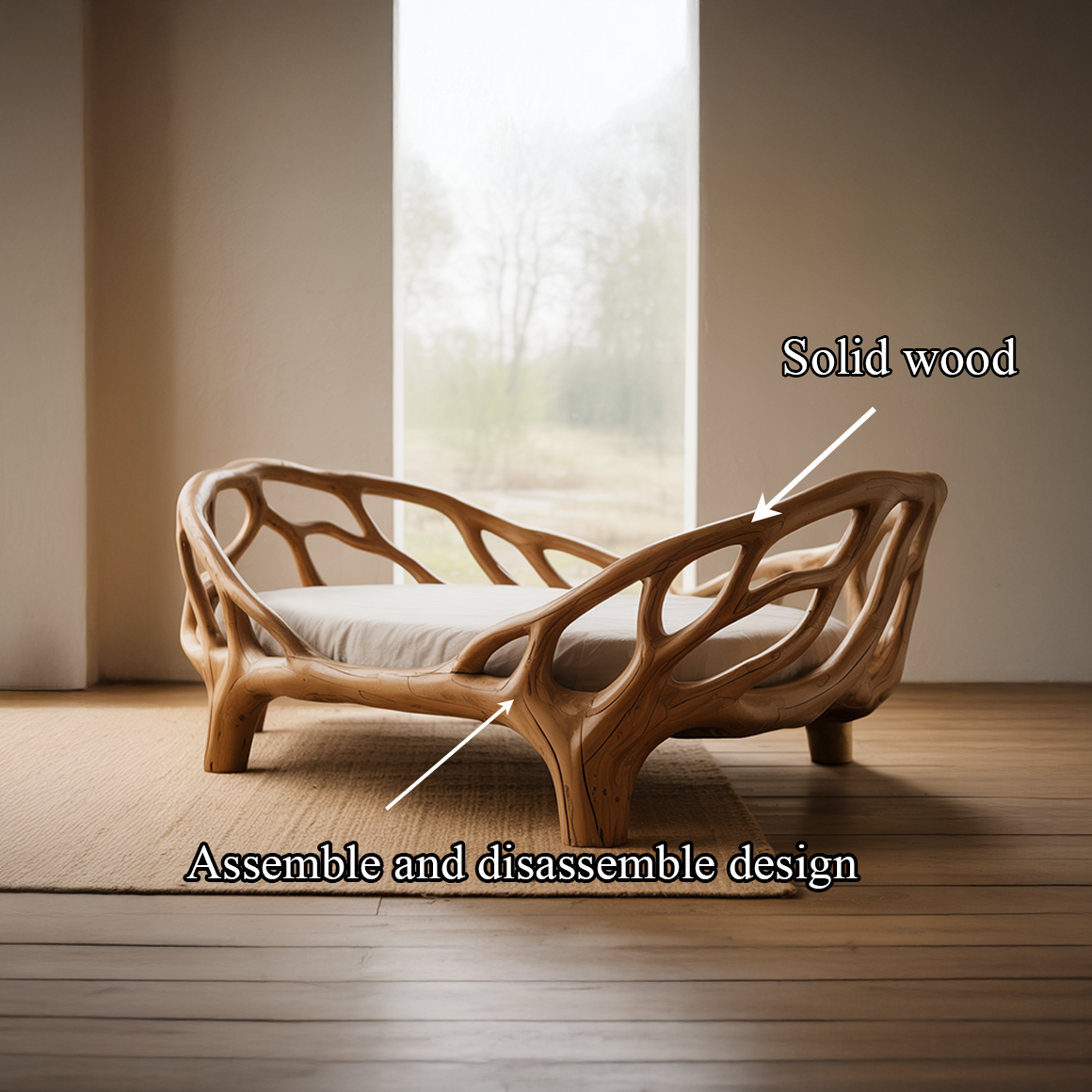 Rustic Sculptural Daybed Organic Bedroom SINLSAWB070