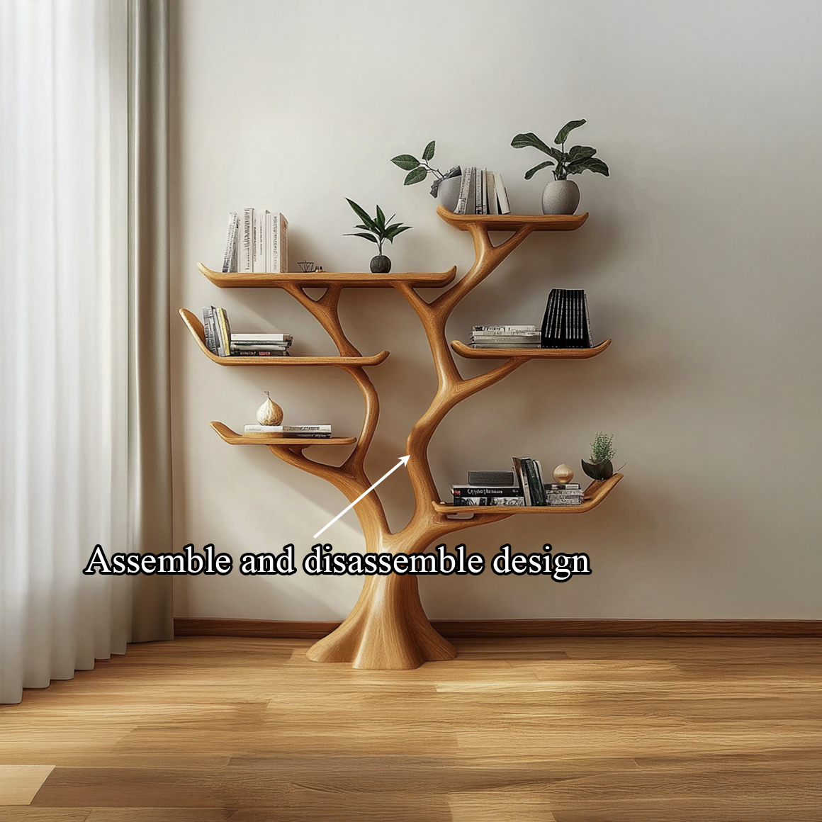 Rustic Walnut Wood Bookshelf Tree Shelf Living Room Decor Family Gift SINLSATB503