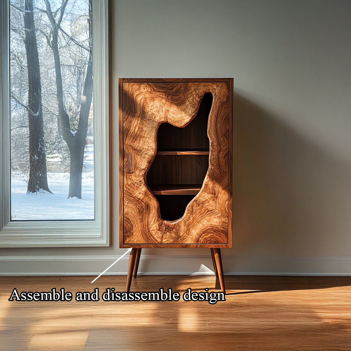 Mid Century Modern Curved Door Cabinet Living Room Or Entryway SINLSASC245