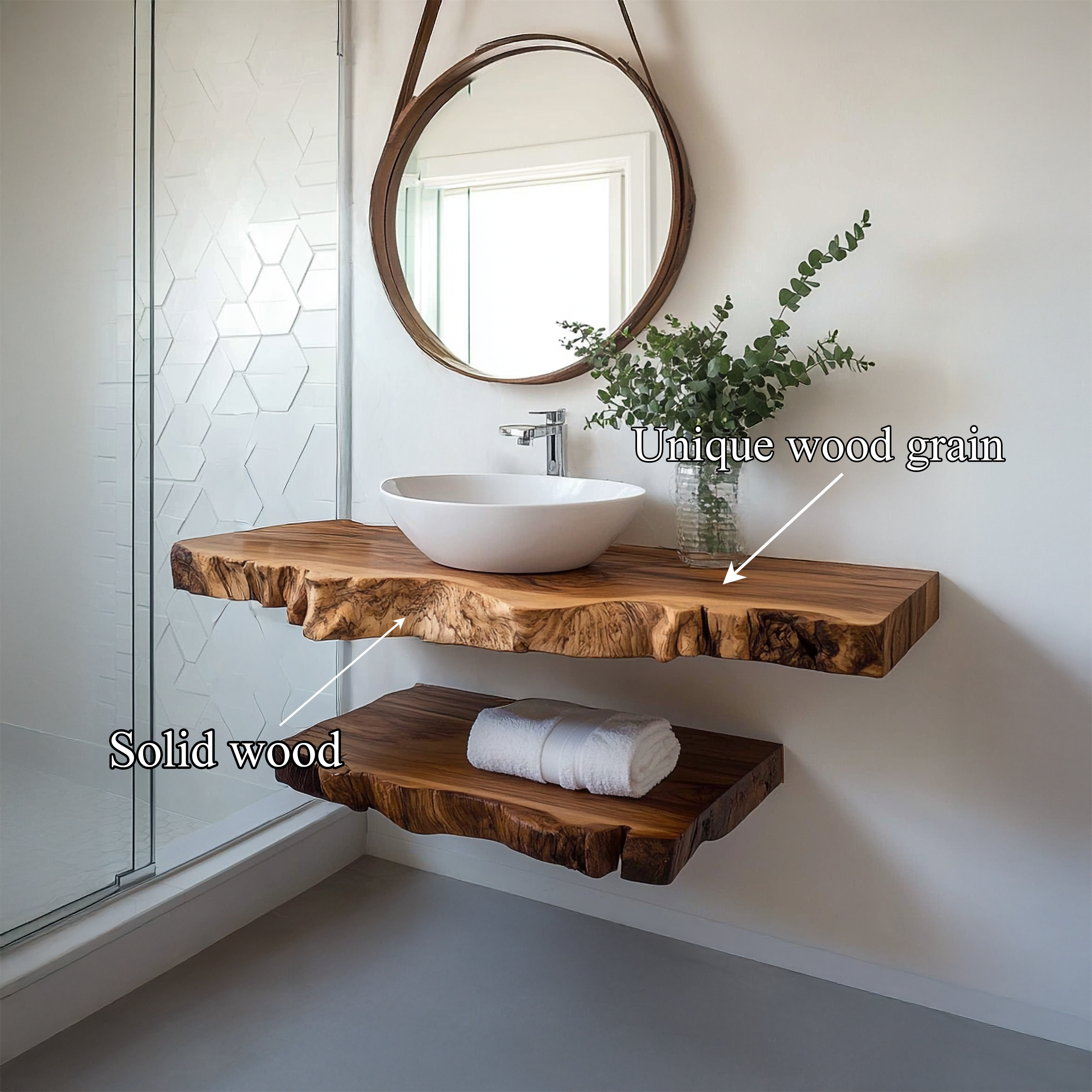 Rustic Bathroom Vanity Shelf Textured Wood Bathroom Decor SINLSABRV242