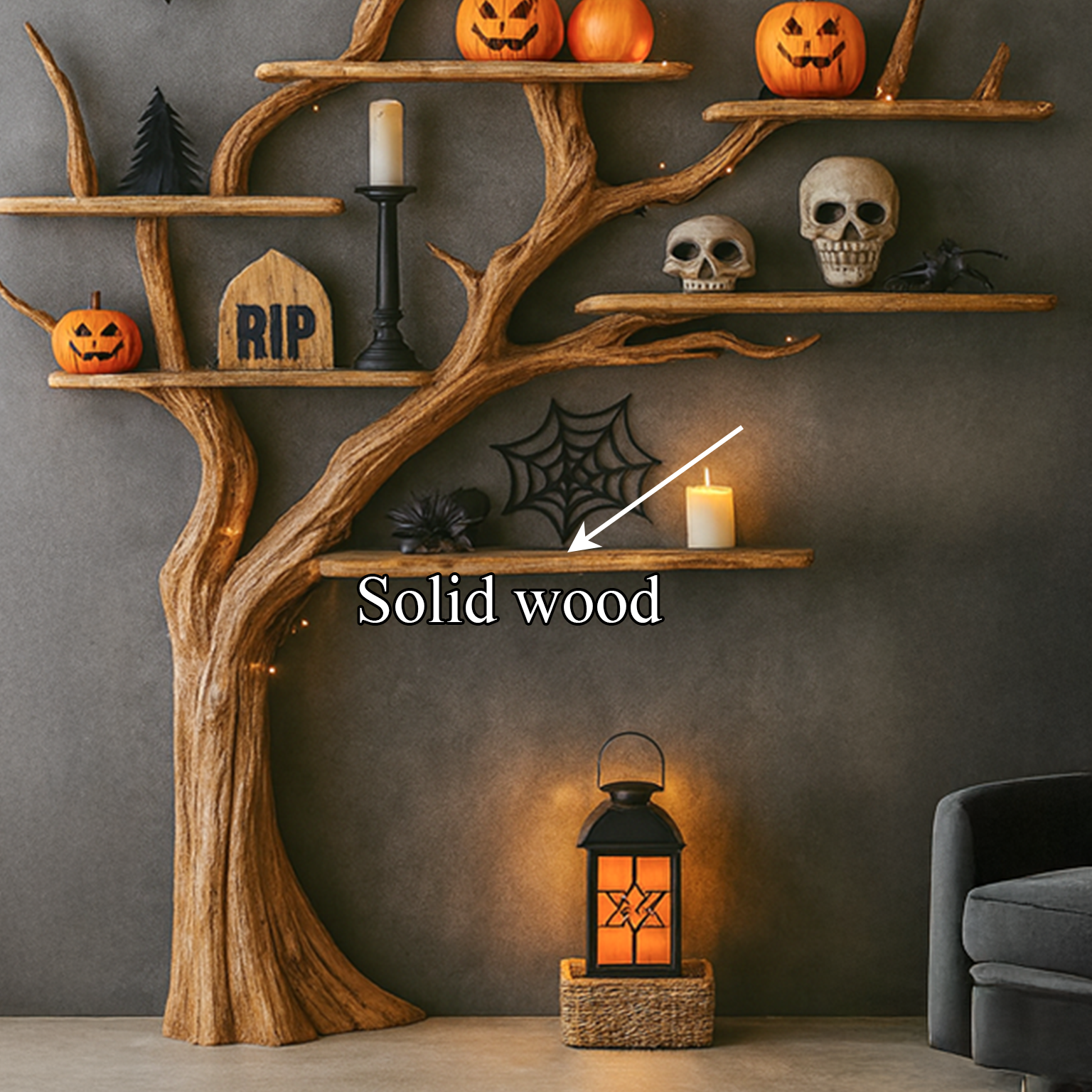 Rustic Tree Shelf Living Room Halloween SINLSATB262