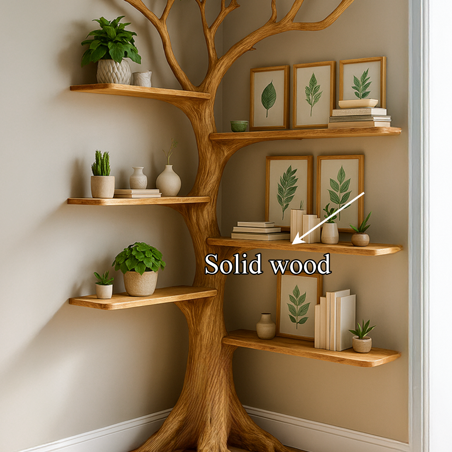 Rustic Corner Tree Bookshelf Living Room SINLSATB221