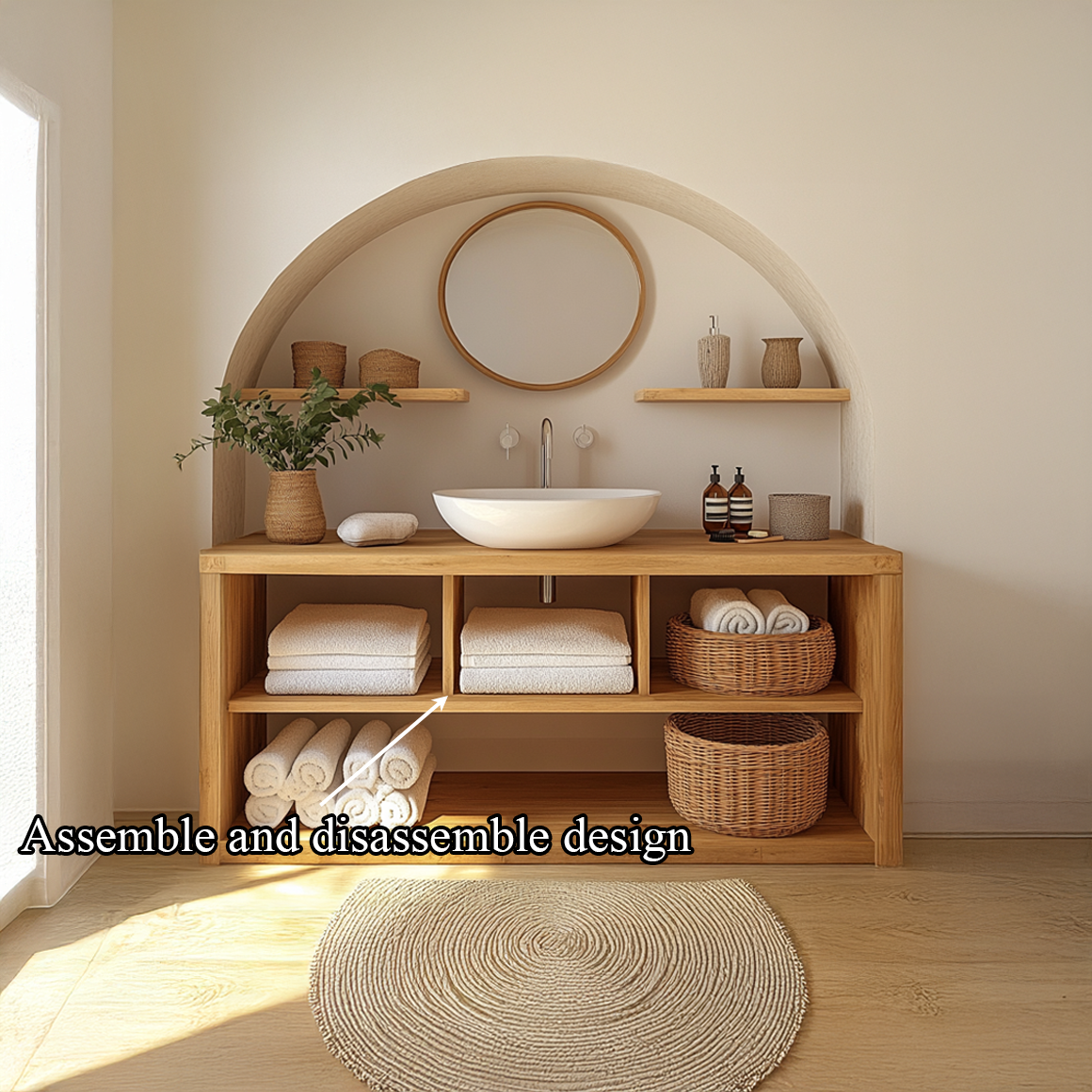 Modern Bathroom Storage Cabinet With Clean Natural Wood Finish For Bathroom SINLSABRV207
