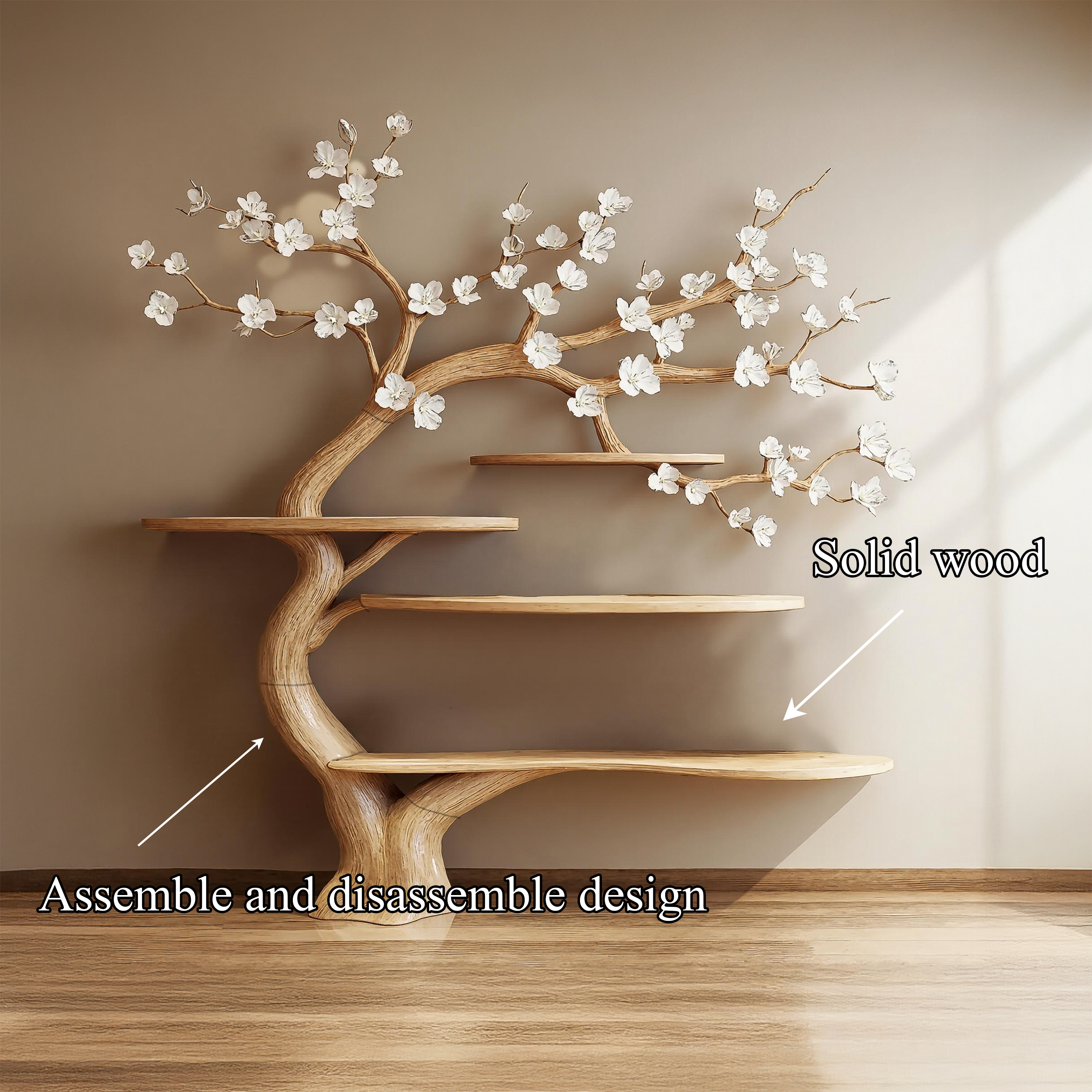 Rustic Organic Tree Bookshelf Living Room Interior Decorative Display SINLSATB586