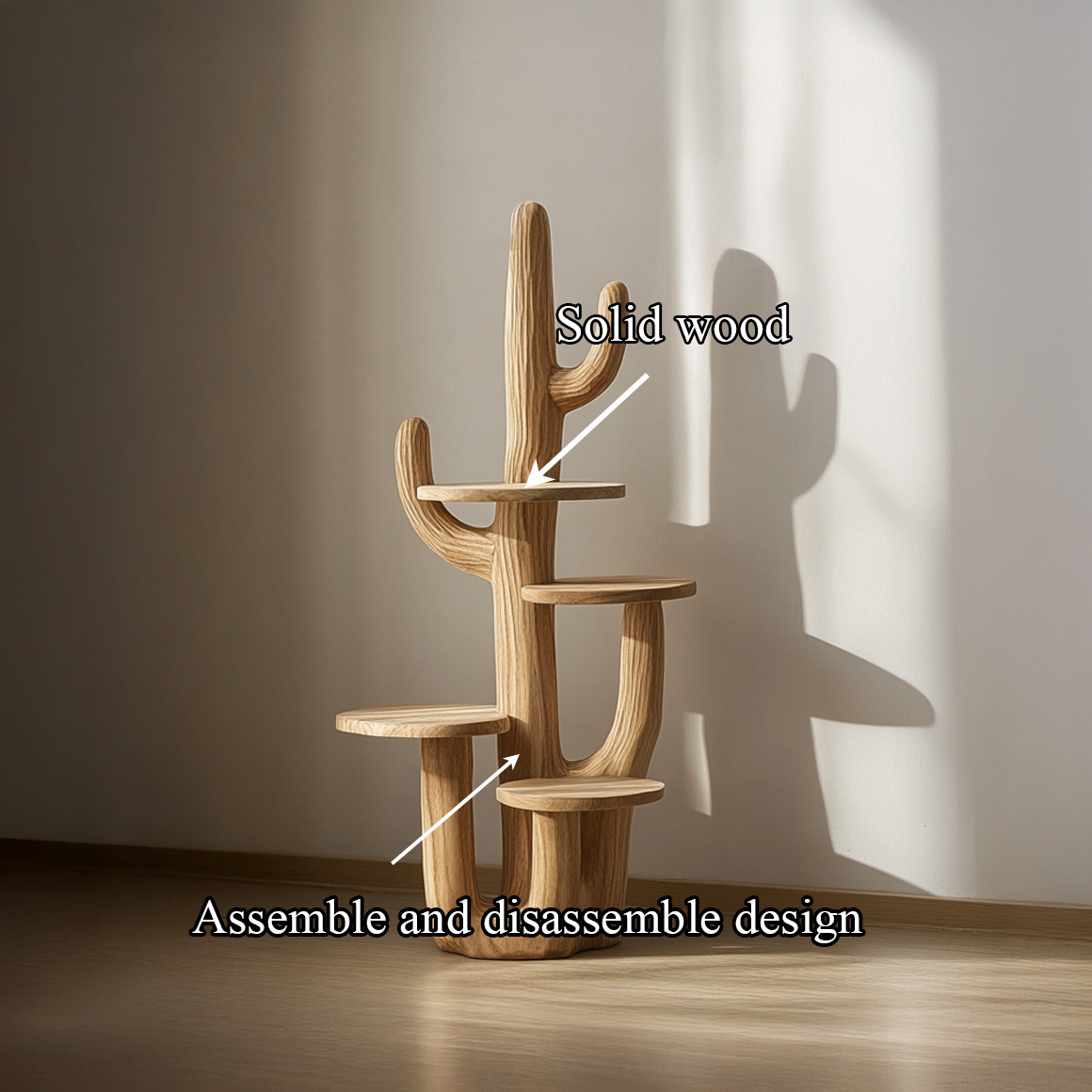 Rustic Cactus Tree Stand Solid Wood Living Room SINLSATT099