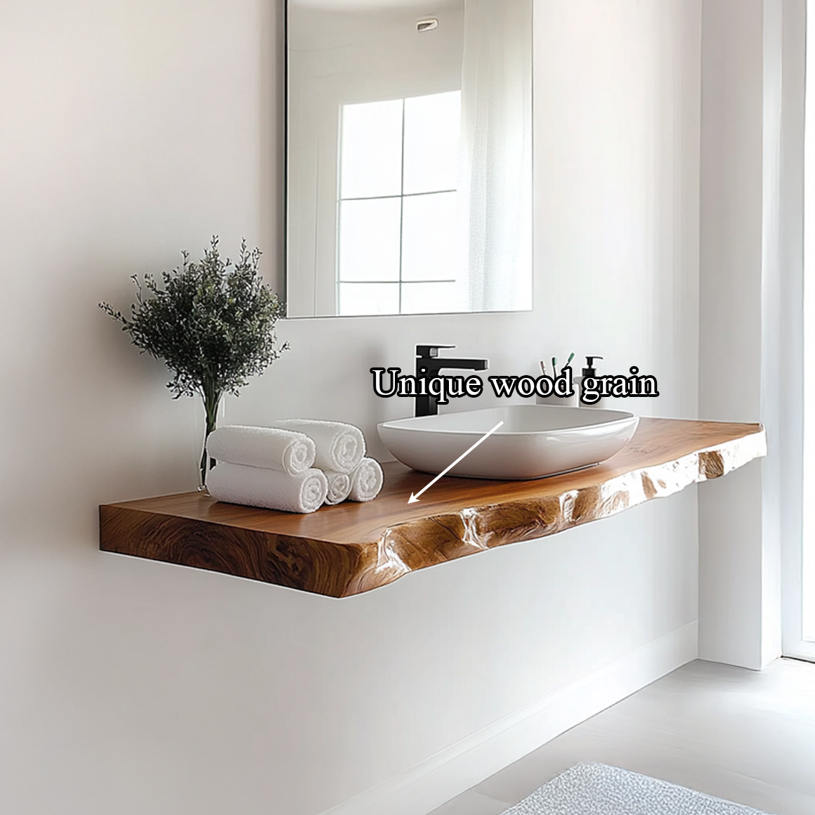 Mid Century Bathroom Vanity Shelf Live Edge Wood Bathroom Display SINLSABRV230