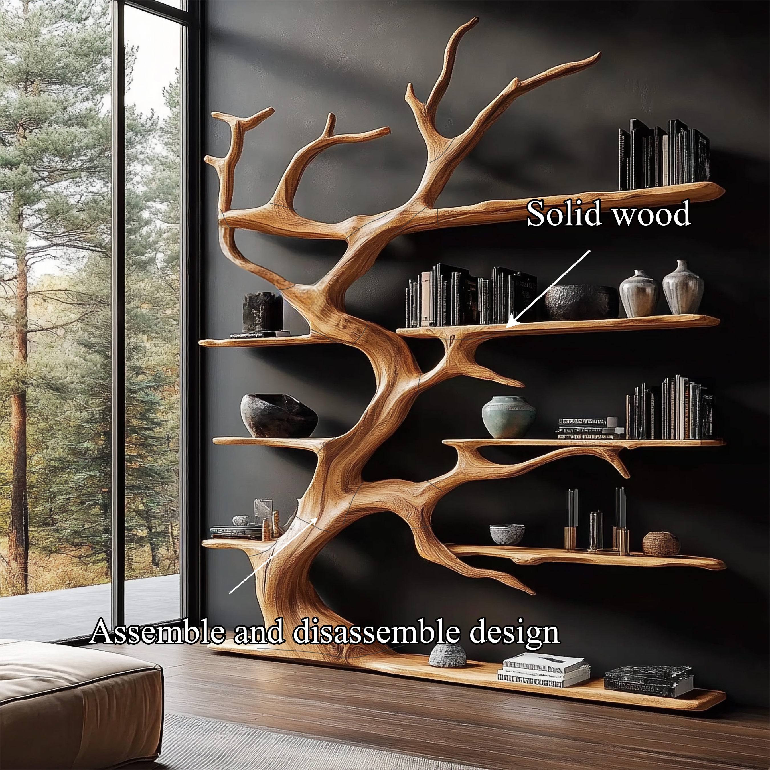 Rustic Tree Branch Bookshelf For Living Room Decor SINLSATB180