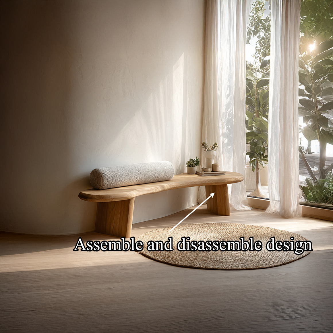 Mid Century Wooden Bench Living Room Entryway SINLSARS034