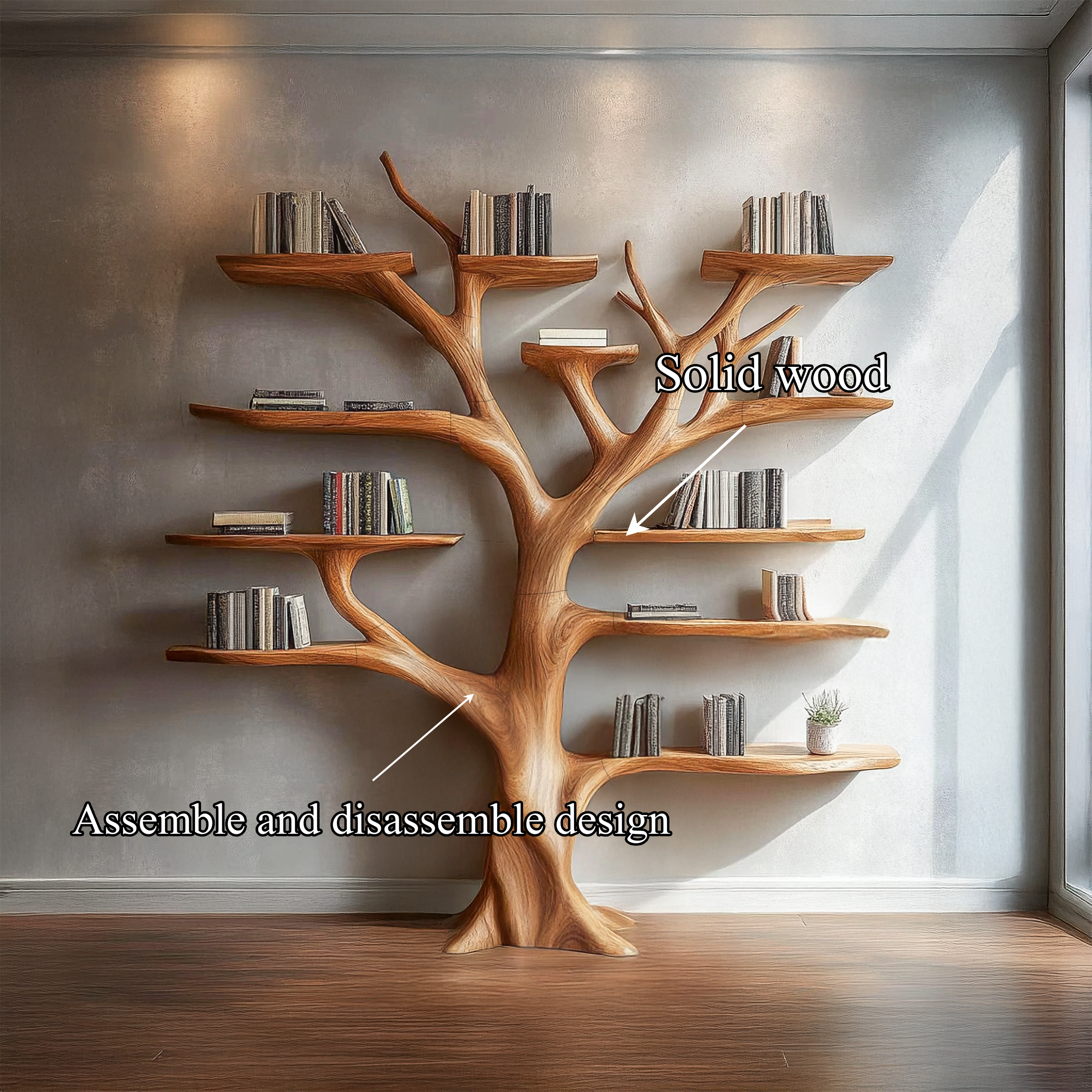 Organic Modern Artistic Bookshelf For Living Room And Home Office SINLSATB629