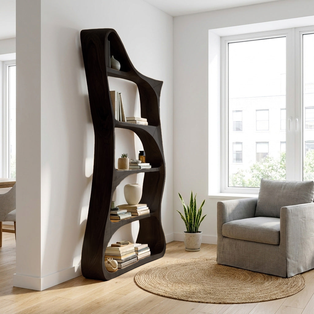 Modern Sculptural Natural Wood Bookshelf For Living Room RTTHHNBS162
