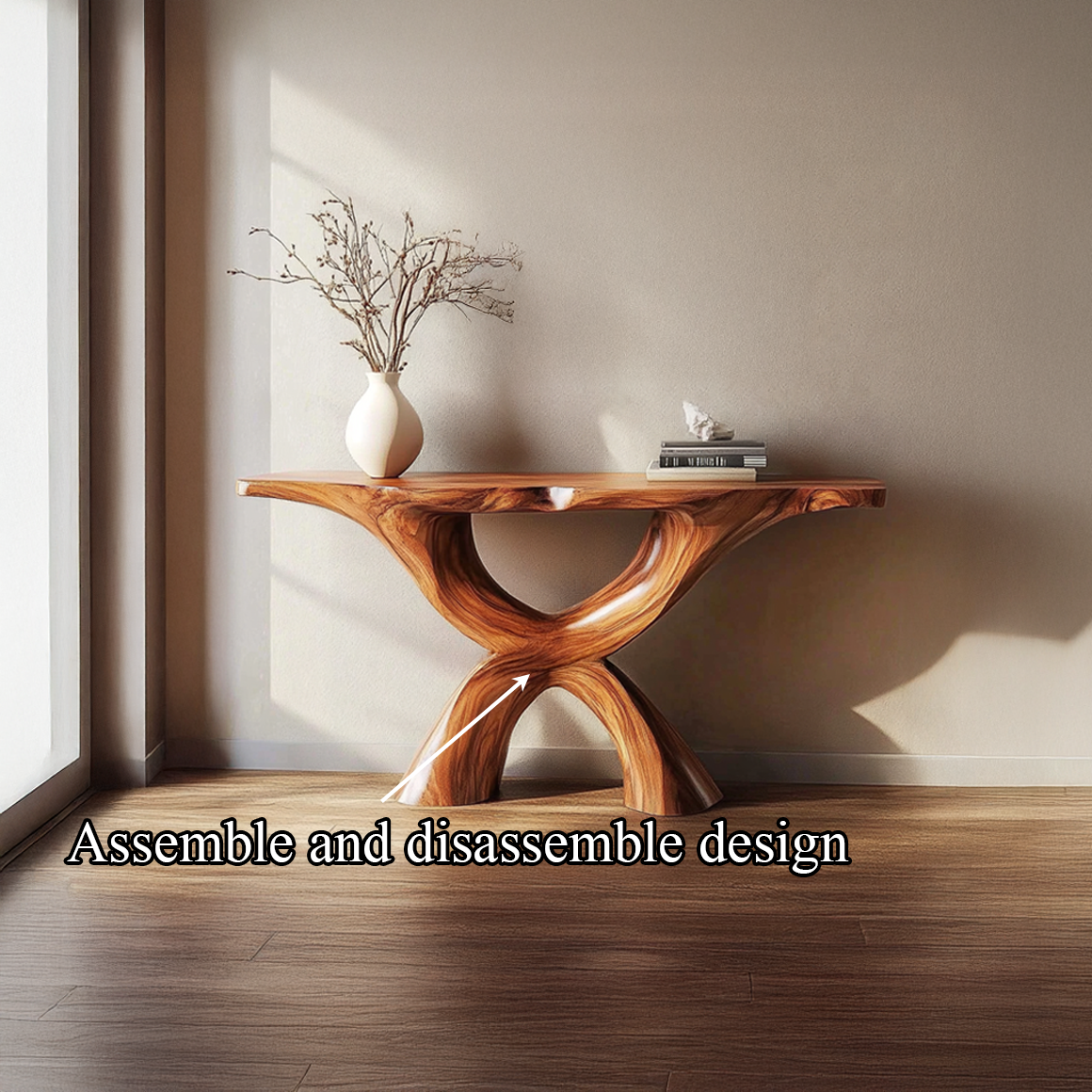 Rustic Console Table Carved X-Base Wood Entryway Living Room SINLSACS322