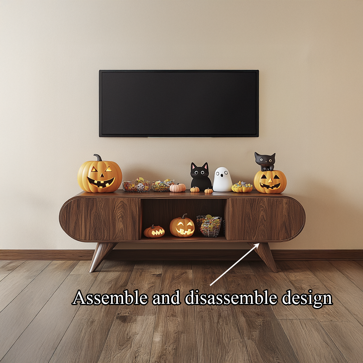 Mid Century Halloween TV Stand Cabinet Modern Living Space SINLSASC226