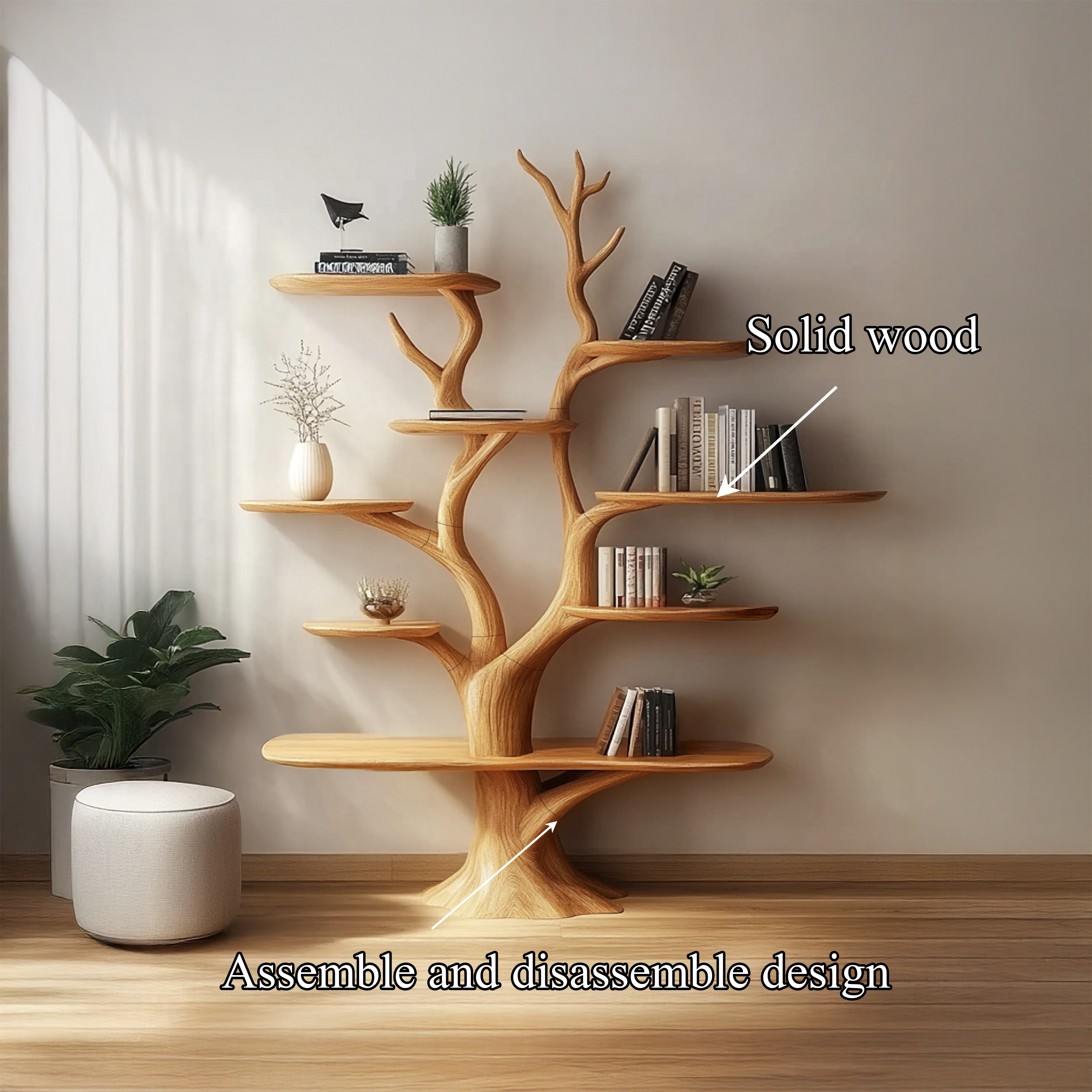 Handmade Walnut Wood Bookshelf Tree Shelf Living Room Decor Family Gift SINLSATB502