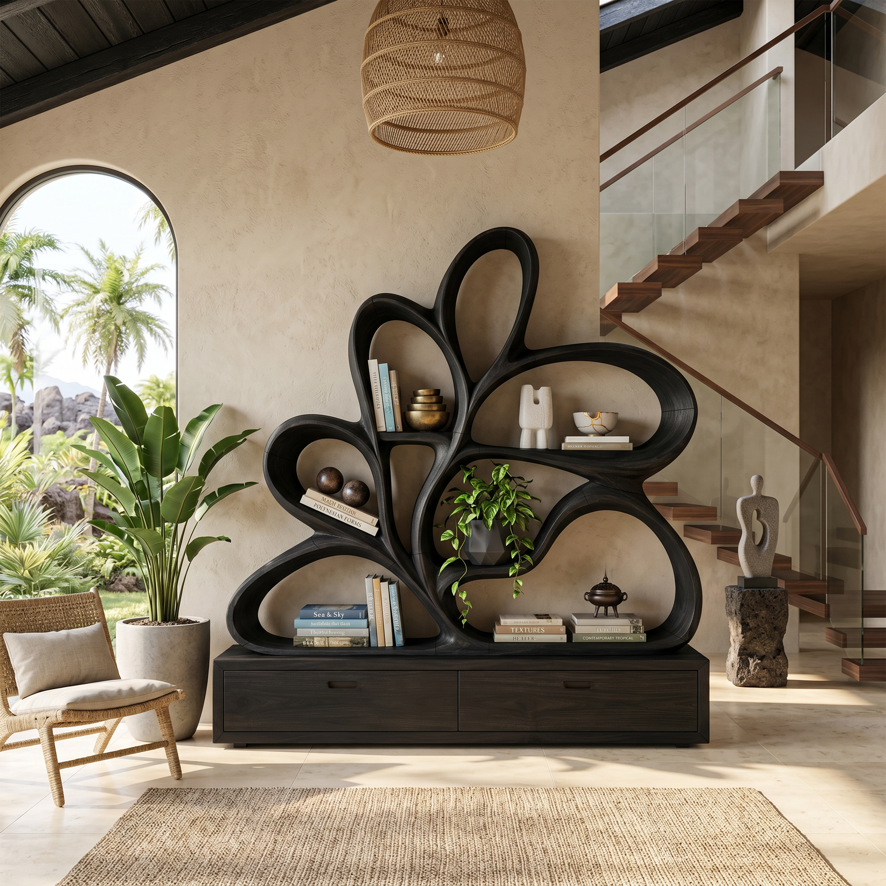 Organic Curved Bookcase For Modern Living Room SILDTTNBS041