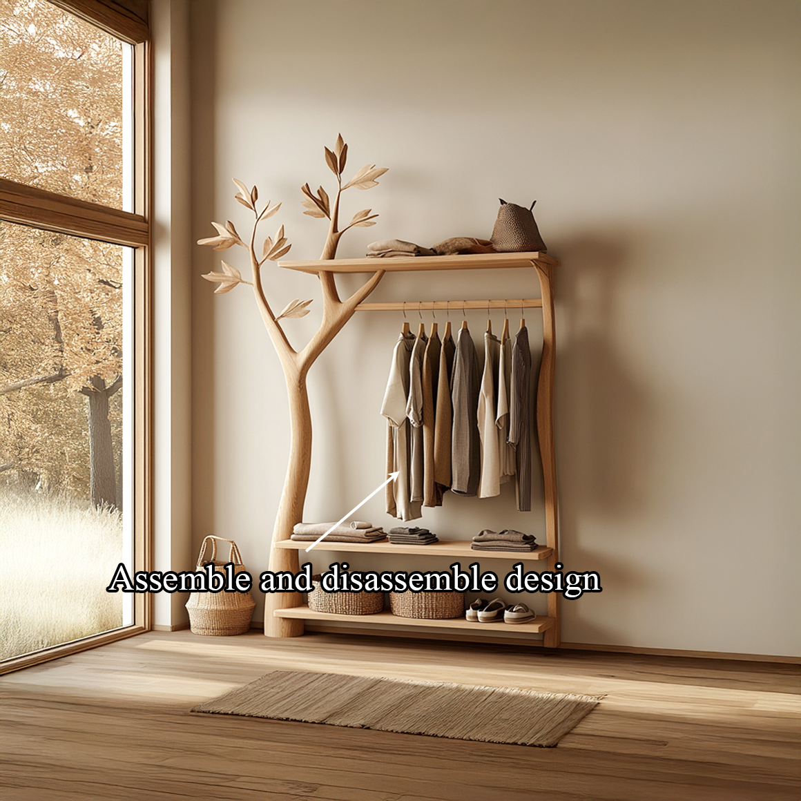 Rustic Tree Clothing Rack Entryway Bedroom Storage SINLSATCR034