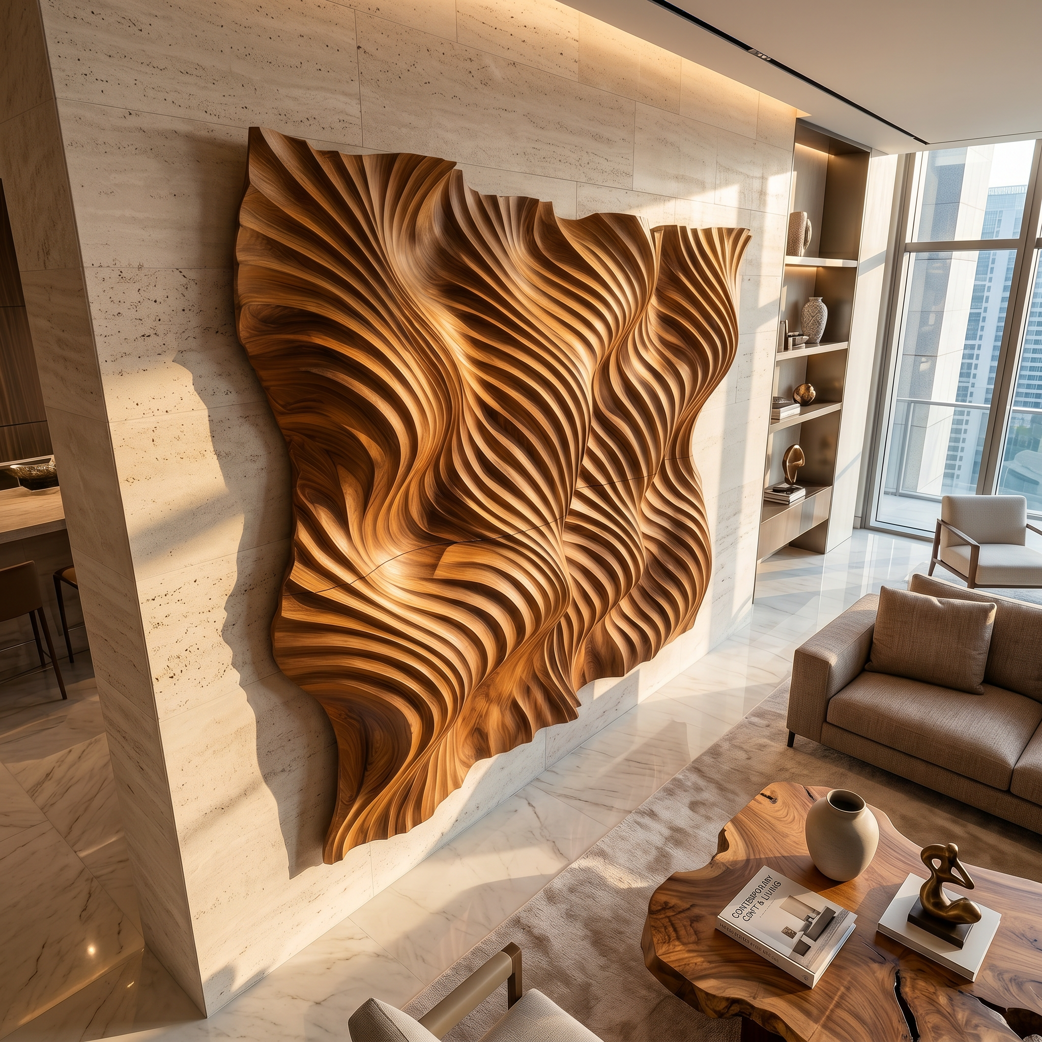 Modern Flowing Wave Wood Wall Art Luxury Bedroom Interior Decor SILDTTRWA126