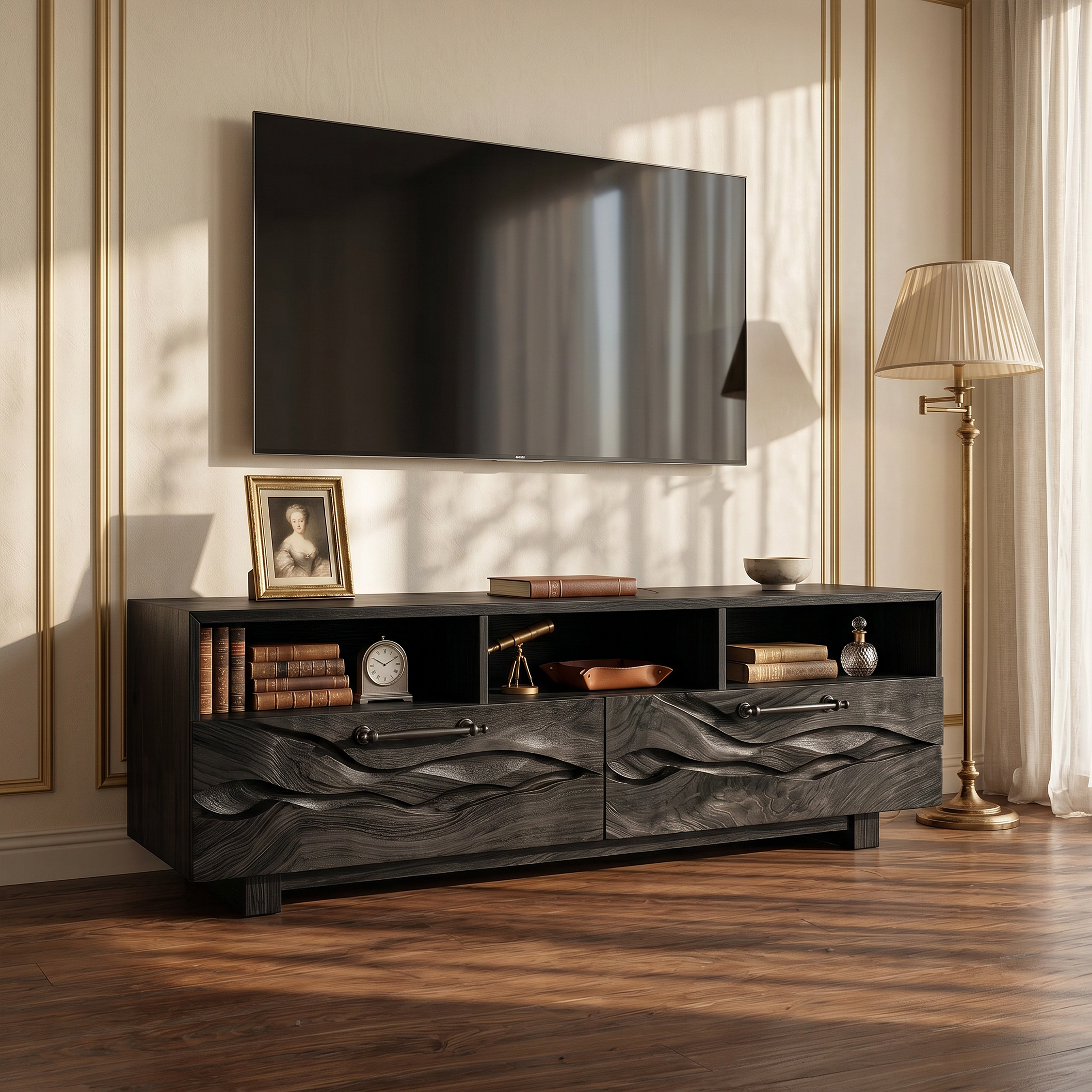 Organic Curved TV Cabinet For Modern Lake House Interior SILDTTRTVC096