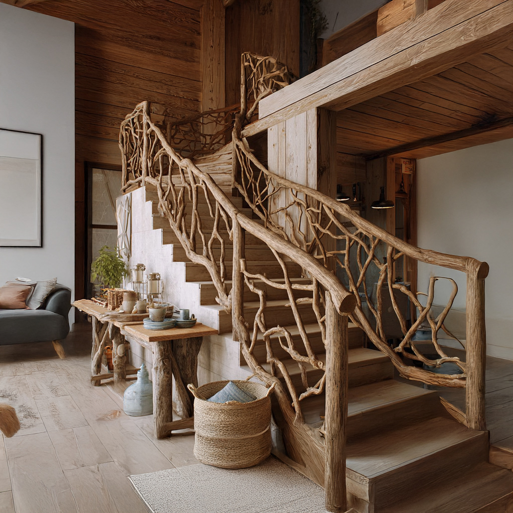 Mid Century Handcrafted Wooden Staircase Hallway SINLSAST003